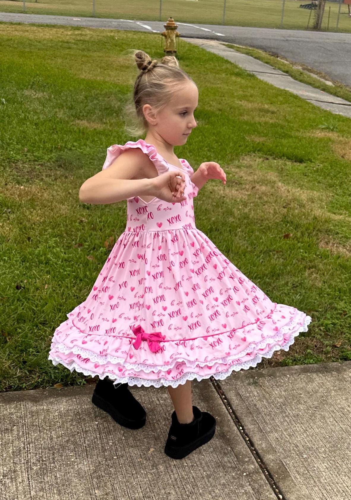 Valentines Day Ruffle and Lace Twirl Dress