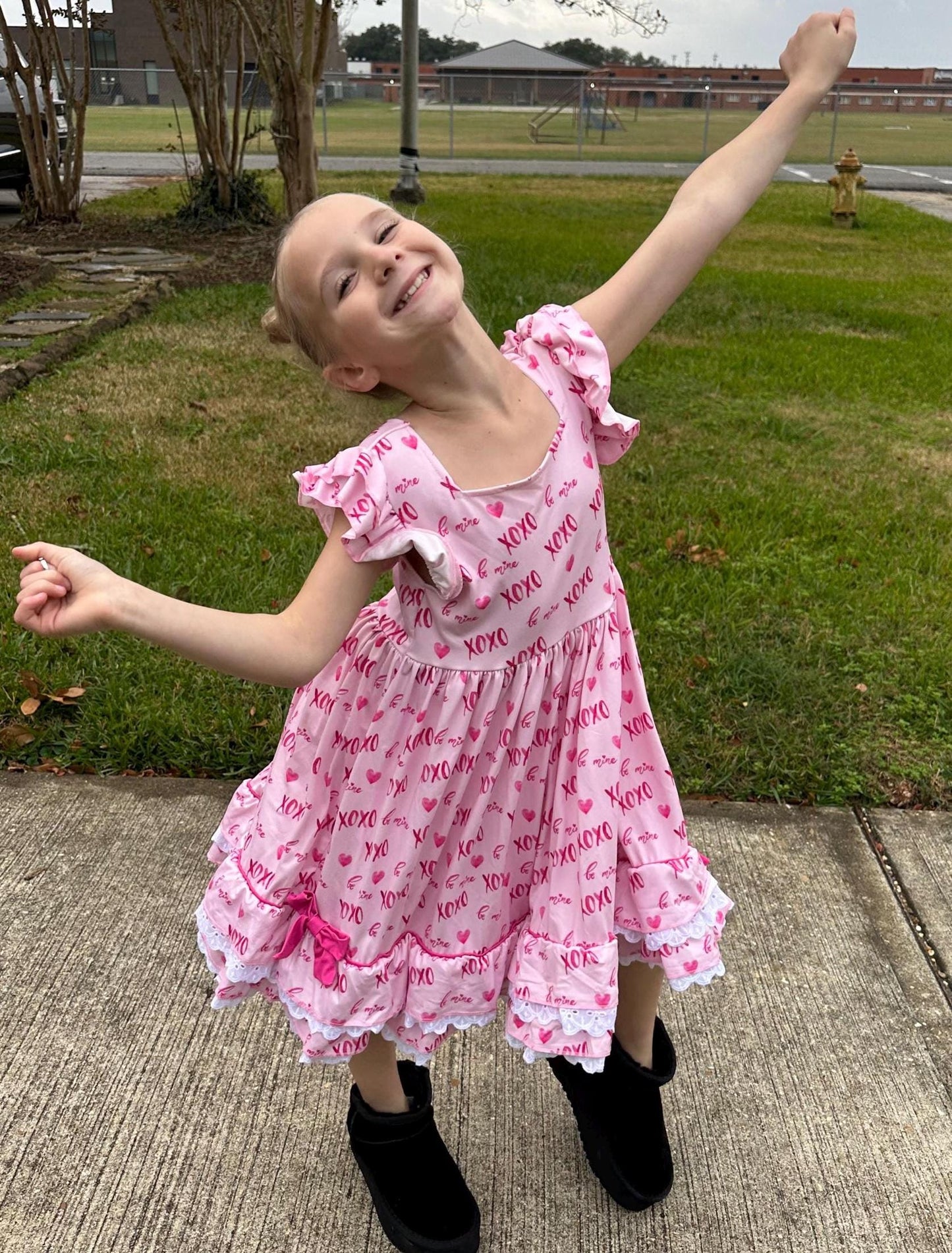 Valentines Day Ruffle and Lace Twirl Dress