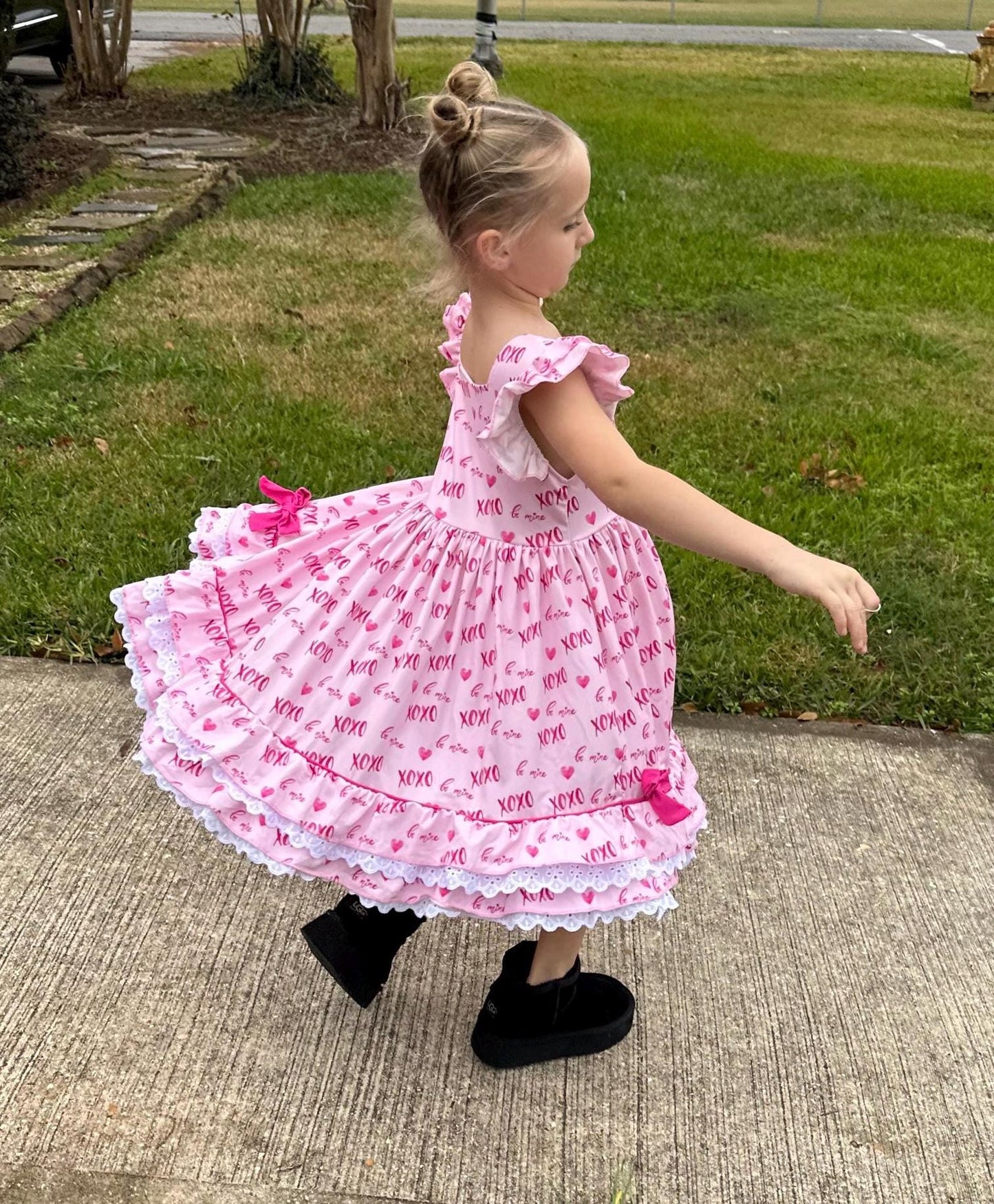Valentines Day Ruffle and Lace Twirl Dress