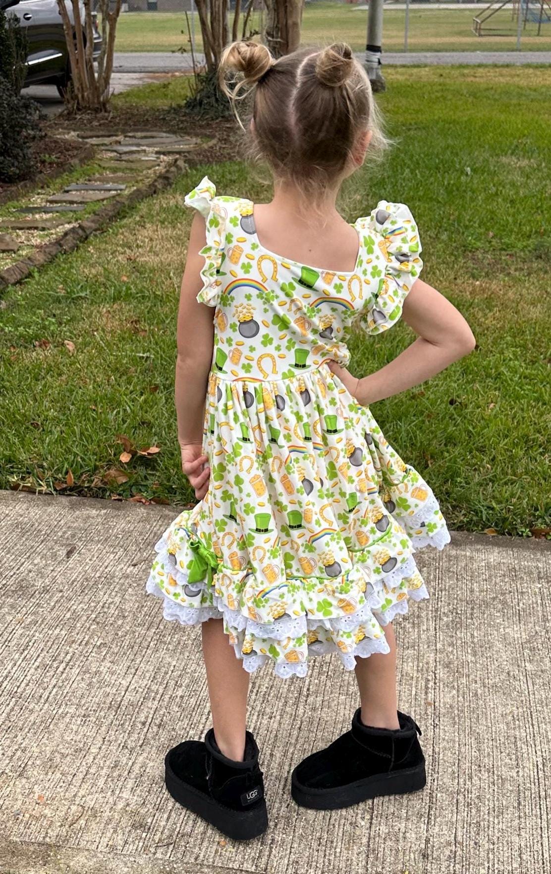 St Pattys Day Ruffle and Lace Twirl Dress