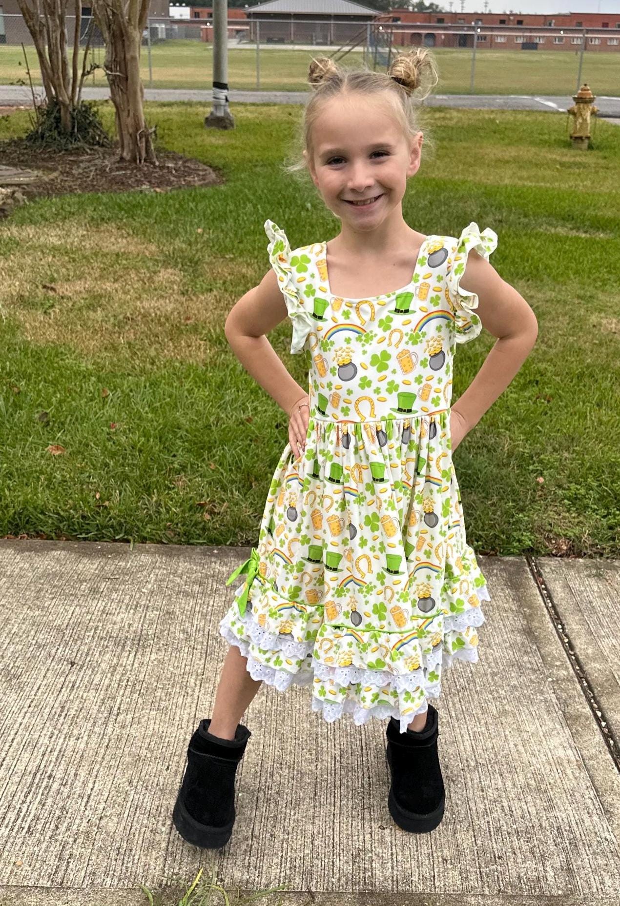 St Pattys Day Ruffle and Lace Twirl Dress