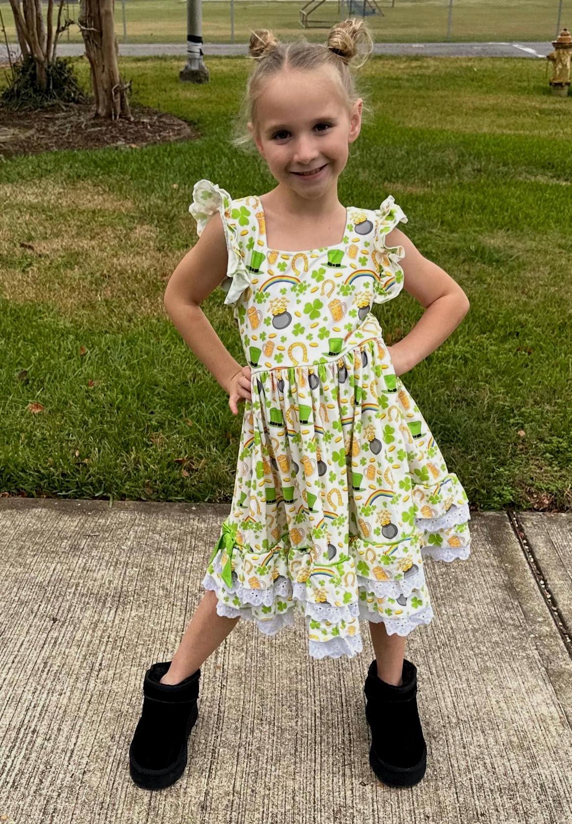 St Pattys Day Ruffle and Lace Twirl Dress