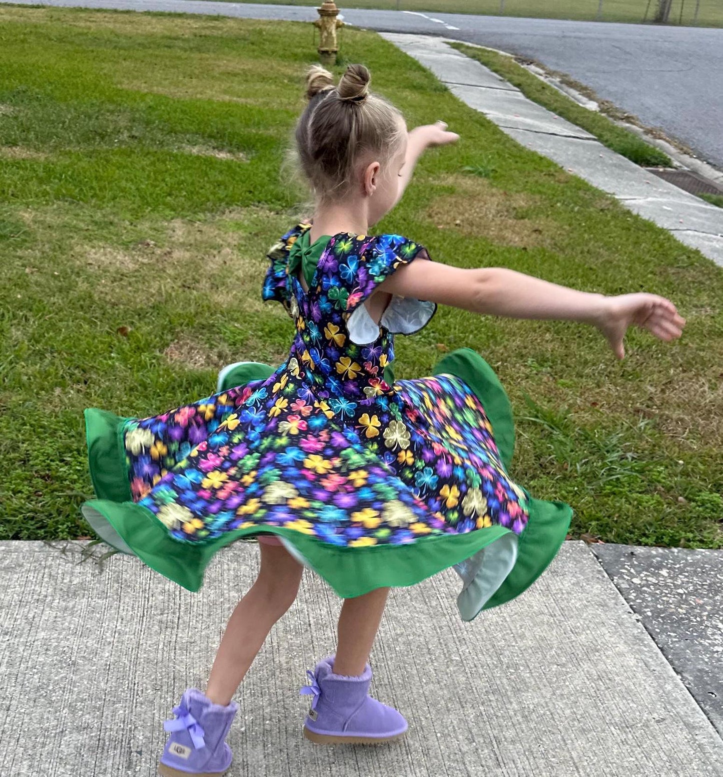 Rainbow Shamrock bow back Twirl Dress