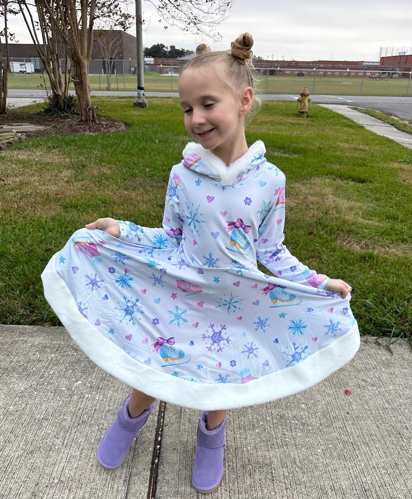 Fuzzy Hooded Ice Skate Twirl Dress