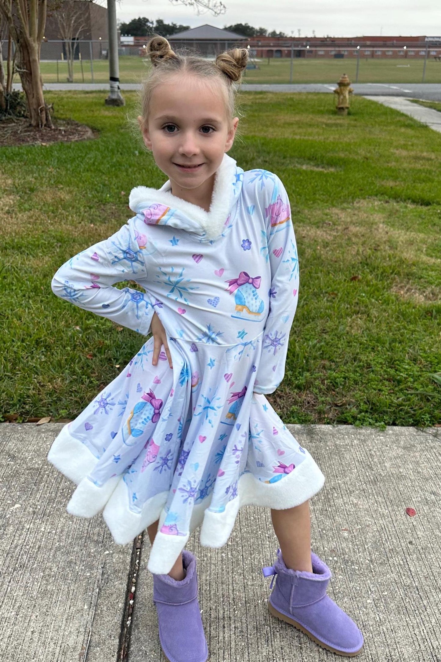 Fuzzy Hooded Ice Skate Twirl Dress