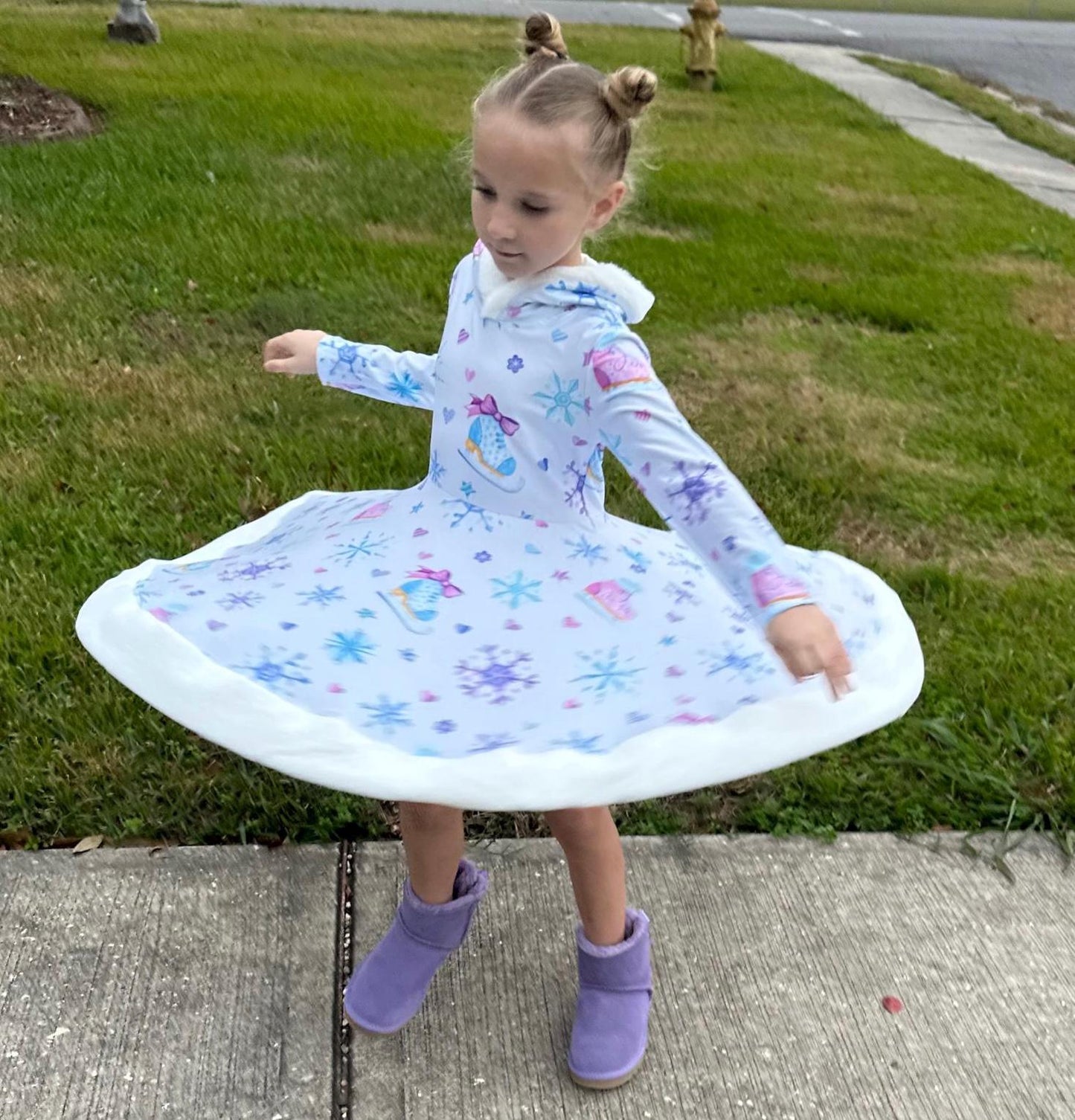 Fuzzy Hooded Ice Skate Twirl Dress