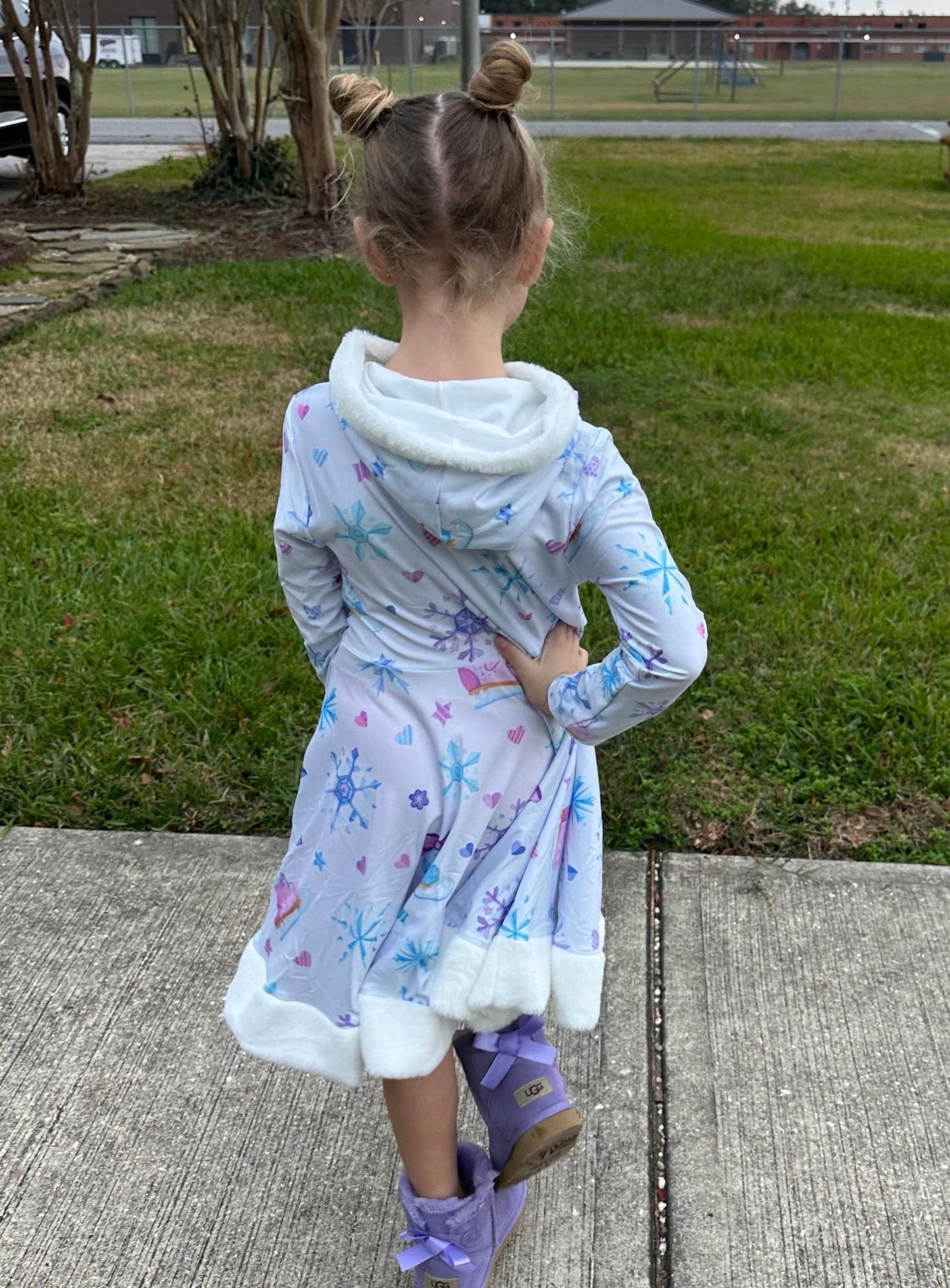 Fuzzy Hooded Ice Skate Twirl Dress
