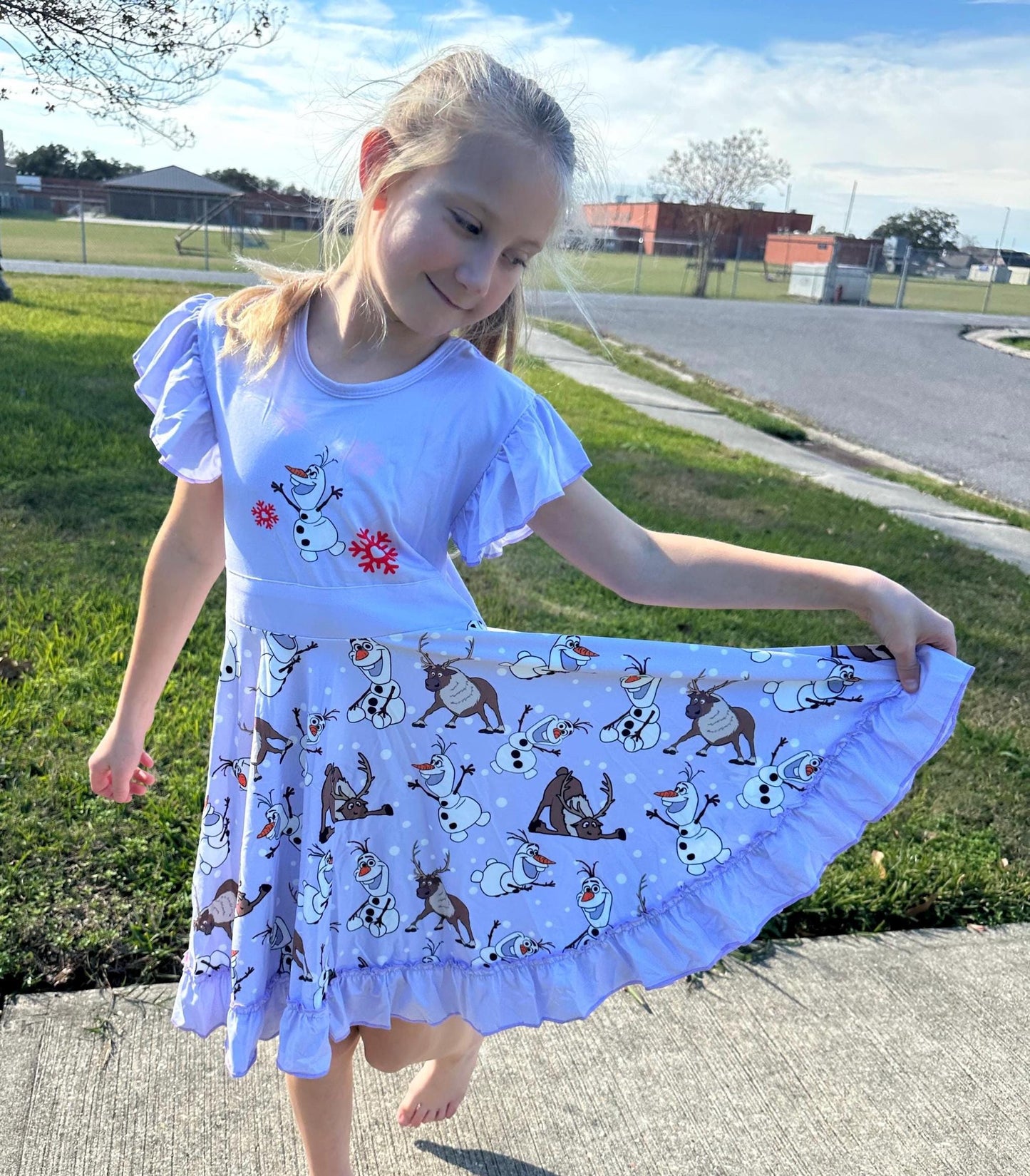 Talking snowman and reindeer Bow Back Twirl Dress