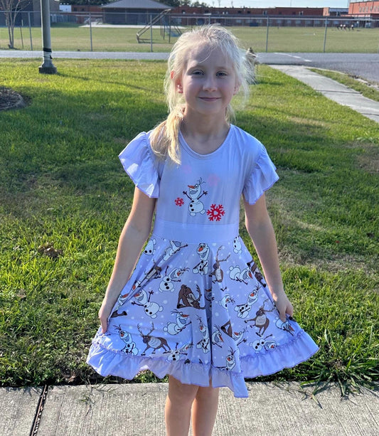 Talking snowman and reindeer Bow Back Twirl Dress