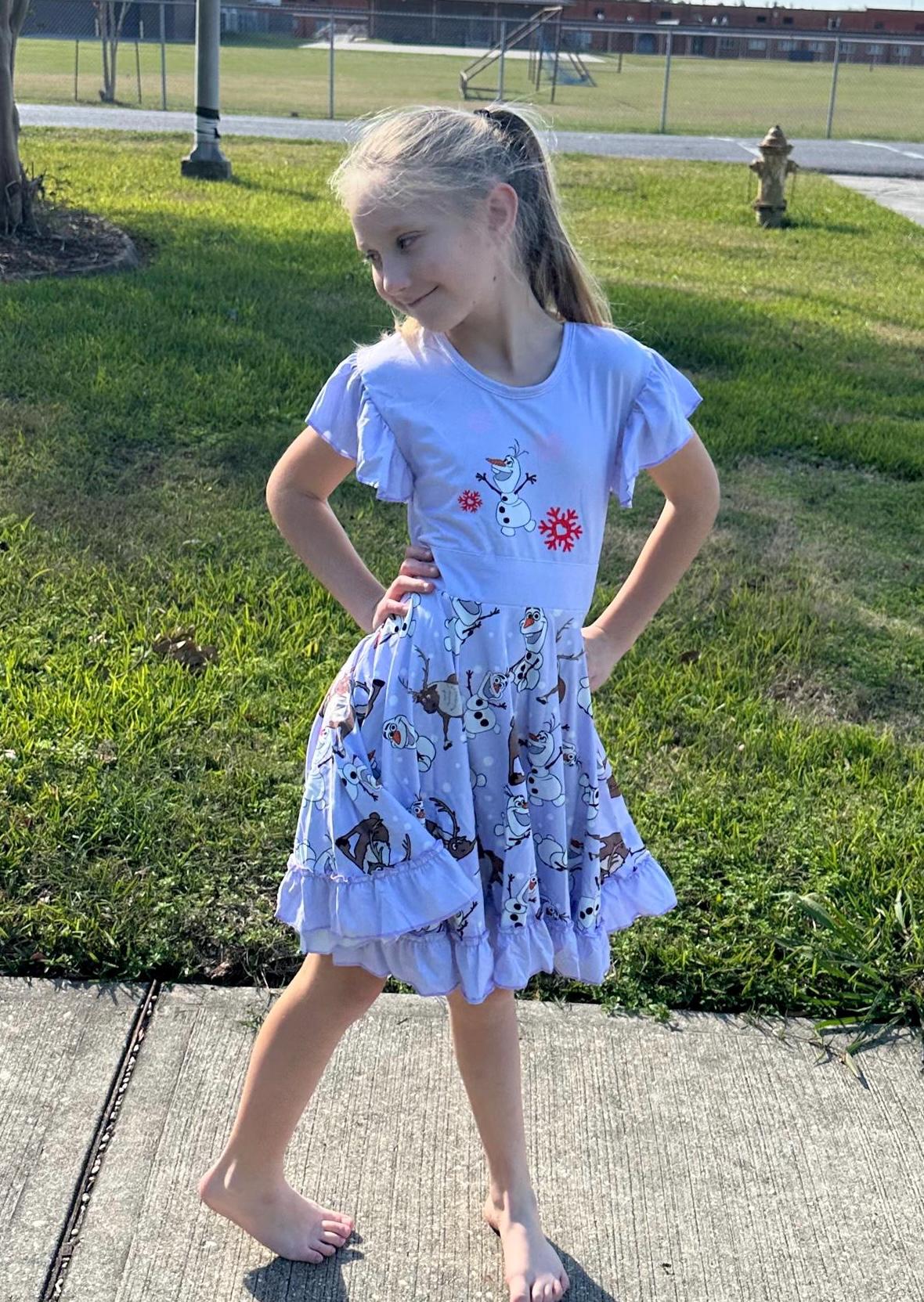 Talking snowman and reindeer Bow Back Twirl Dress