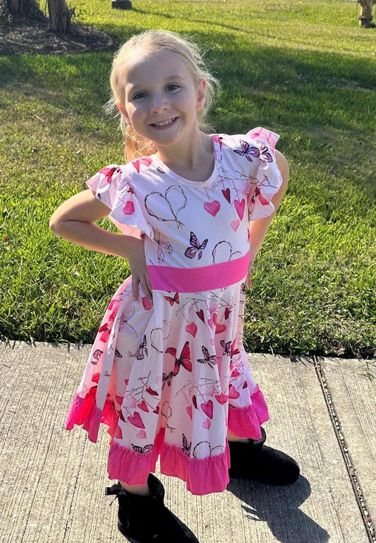 Hearts and Butterlies Bow Back Twirl Dress