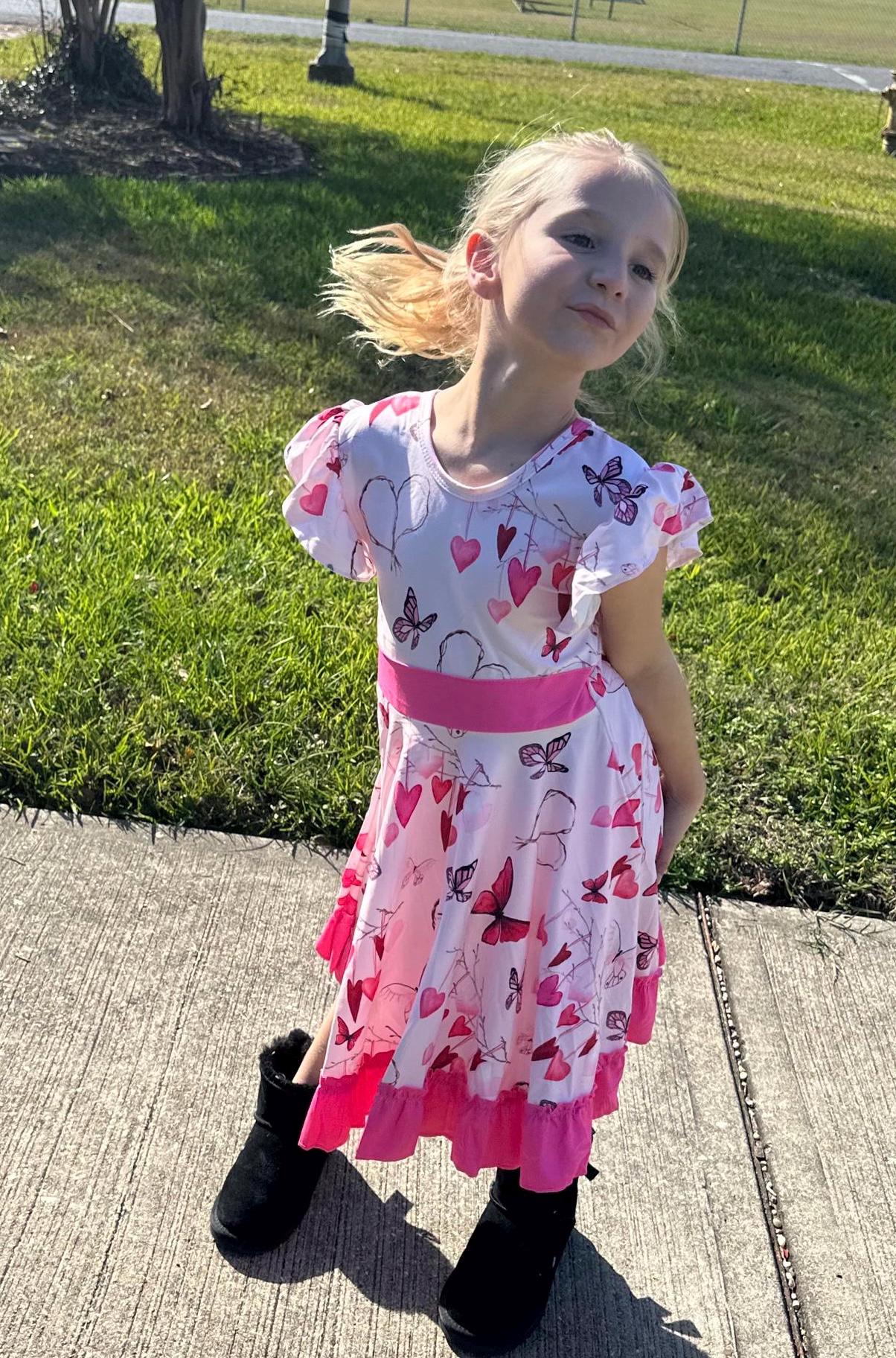 Hearts and Butterlies Bow Back Twirl Dress