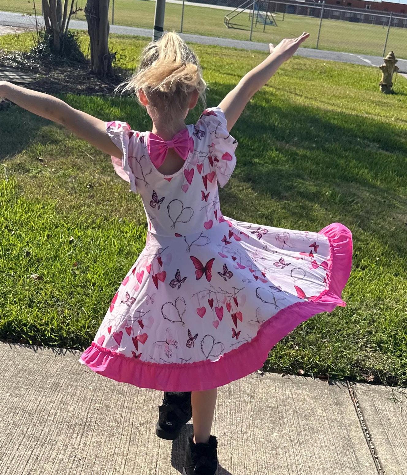 Hearts and Butterlies Bow Back Twirl Dress