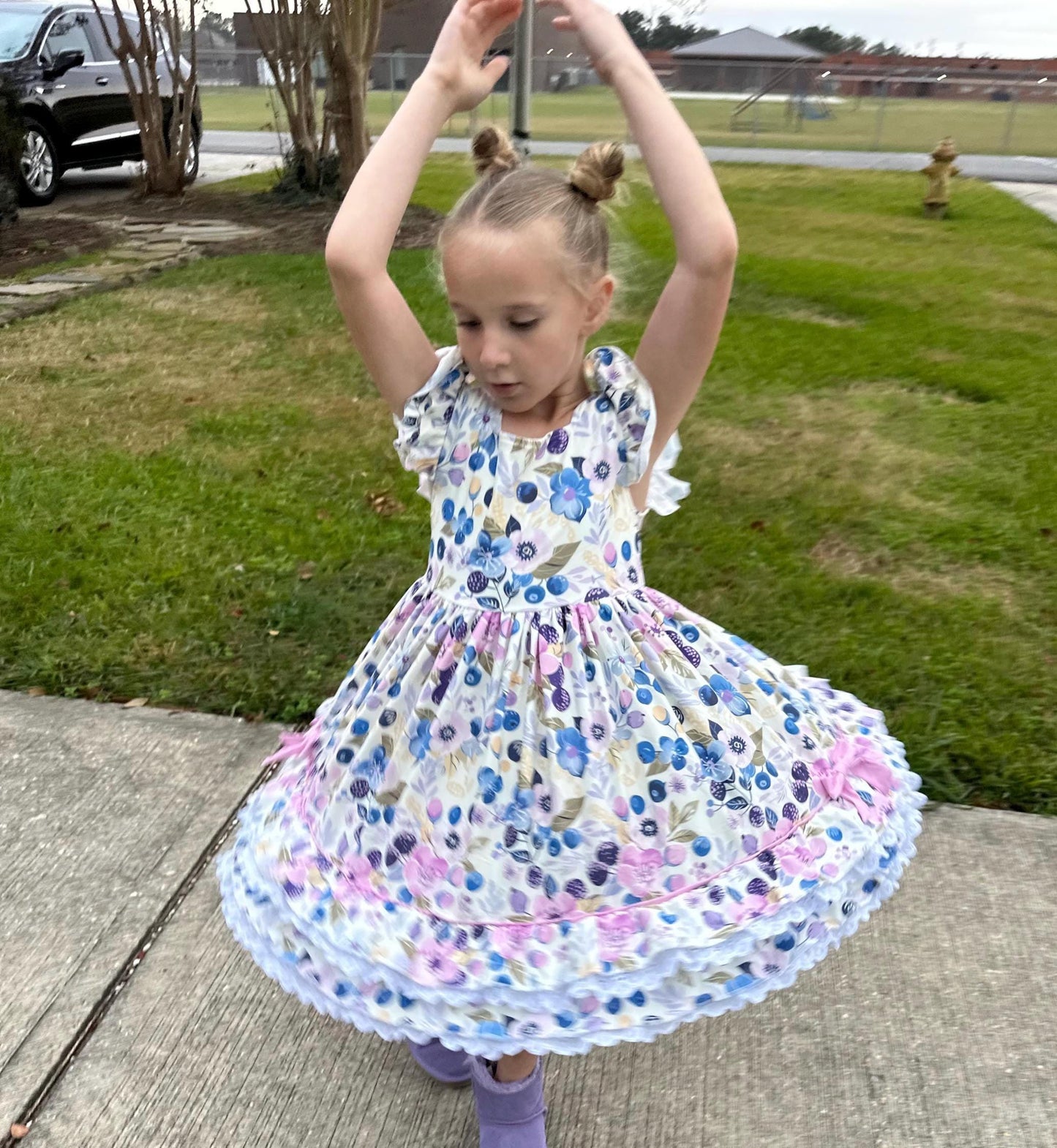 Ruffle and Lace Blueberry Twirl Dress