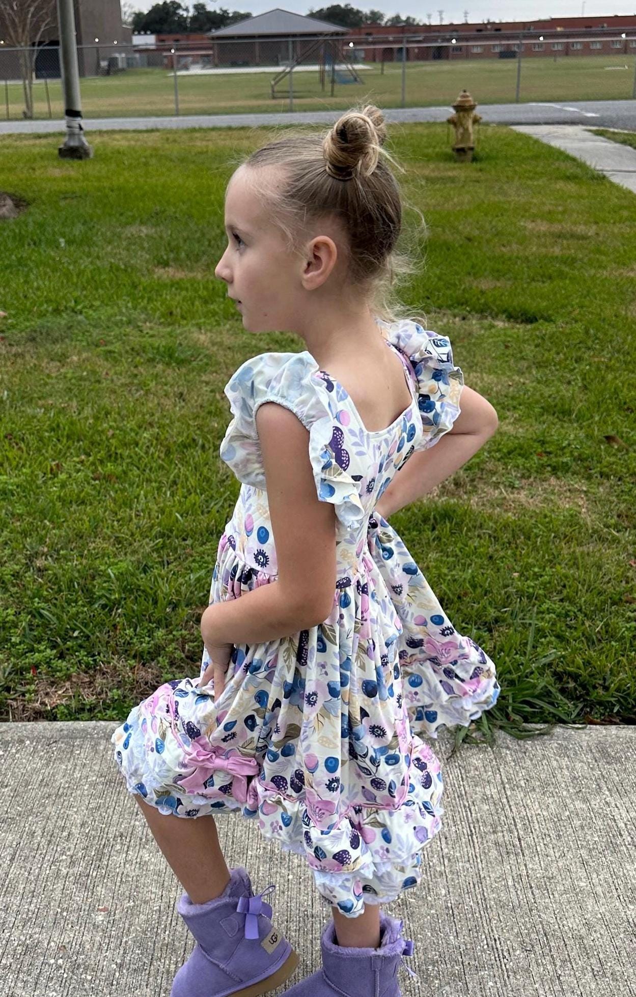 Ruffle and Lace Blueberry Twirl Dress