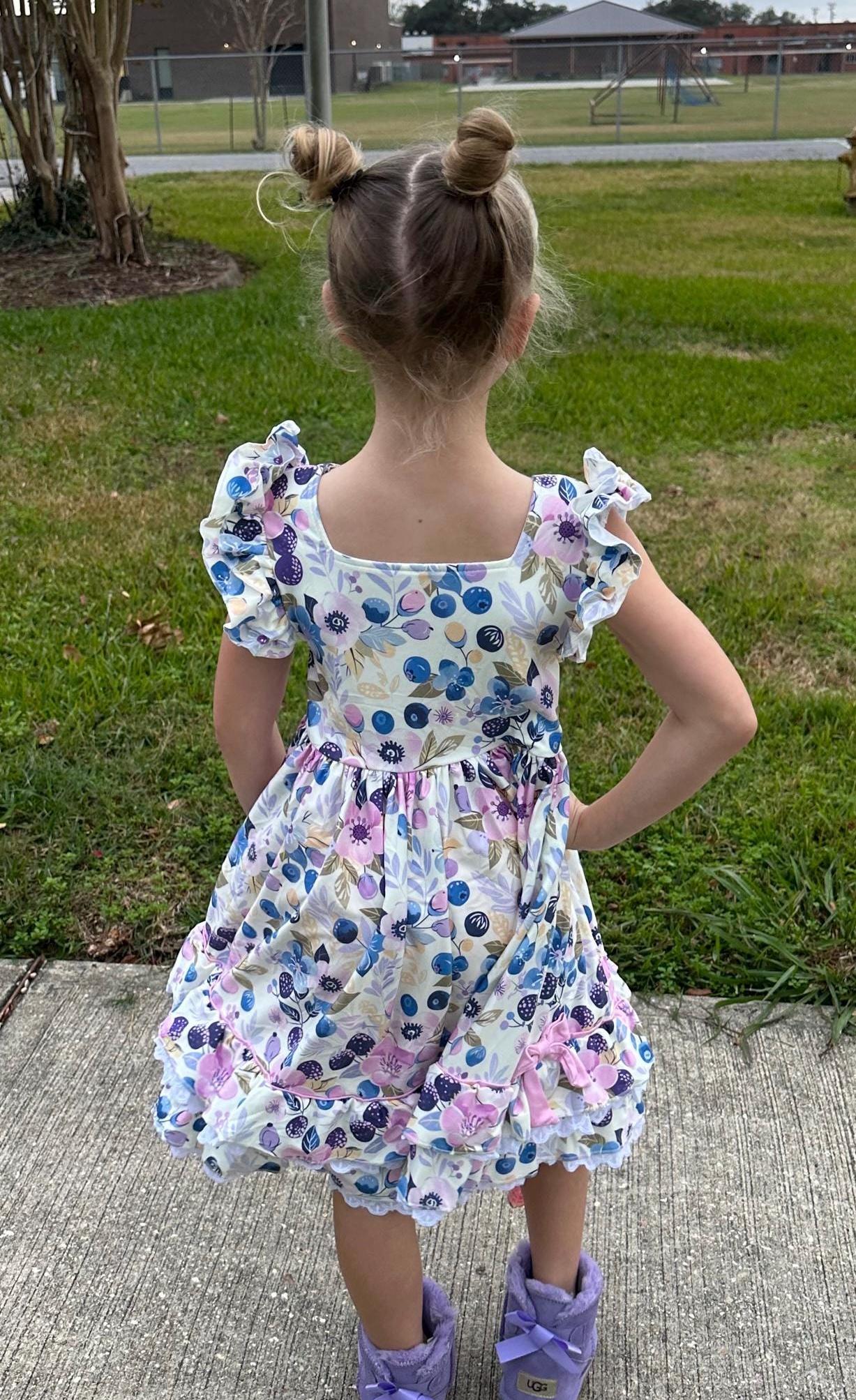 Ruffle and Lace Blueberry Twirl Dress