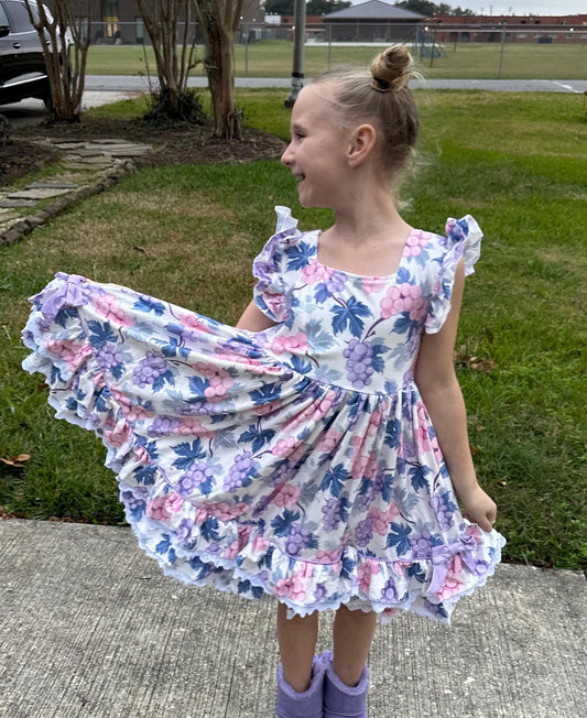 Ruffle and Lace Grape Twirl Dress