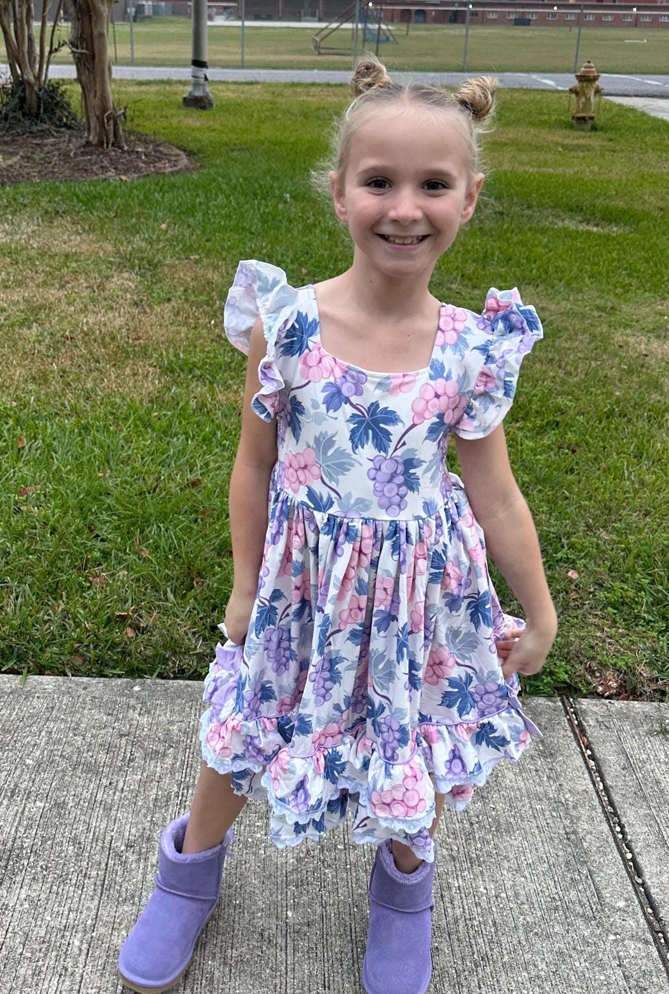 Ruffle and Lace Grape Twirl Dress
