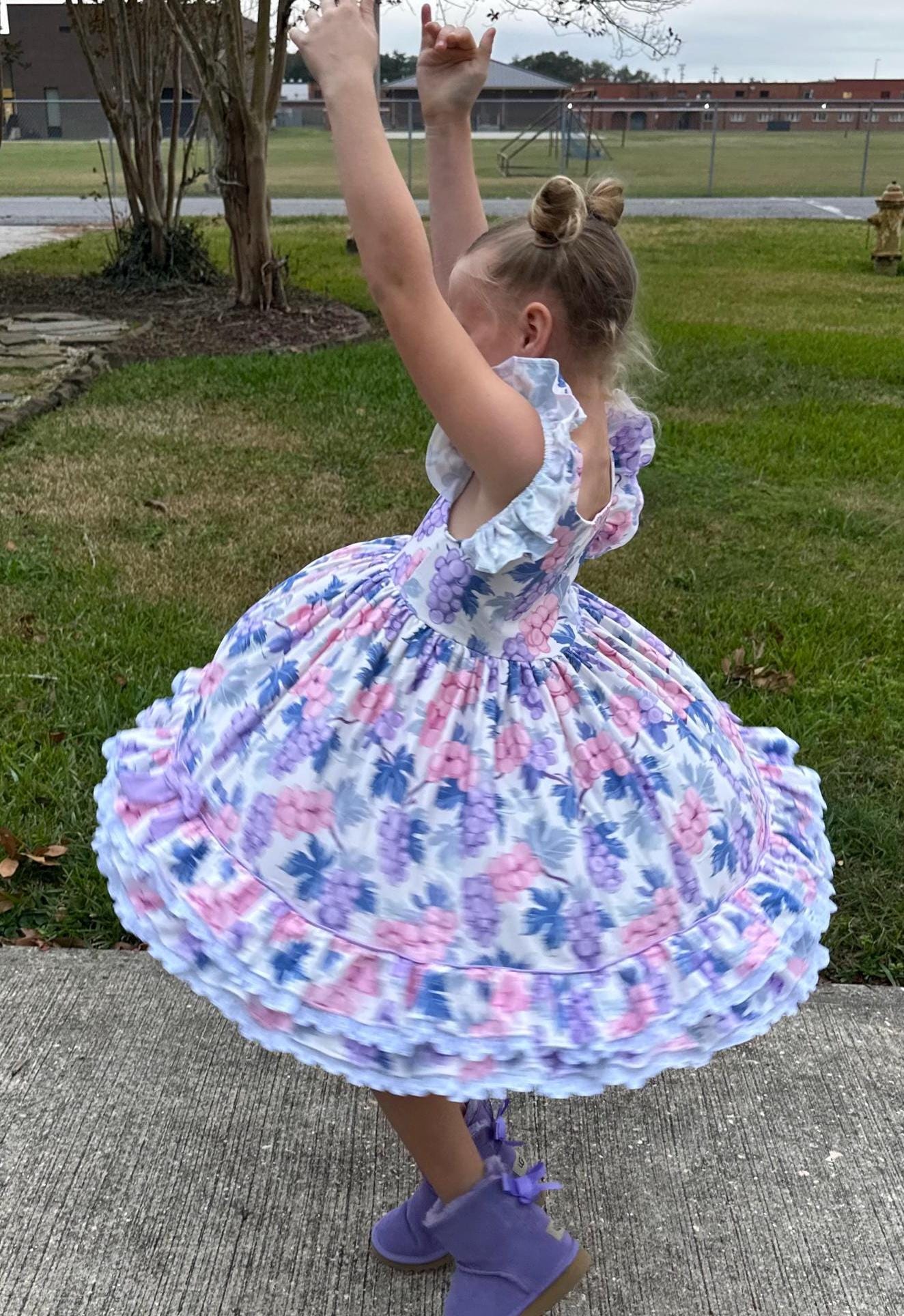 Ruffle and Lace Grape Twirl Dress