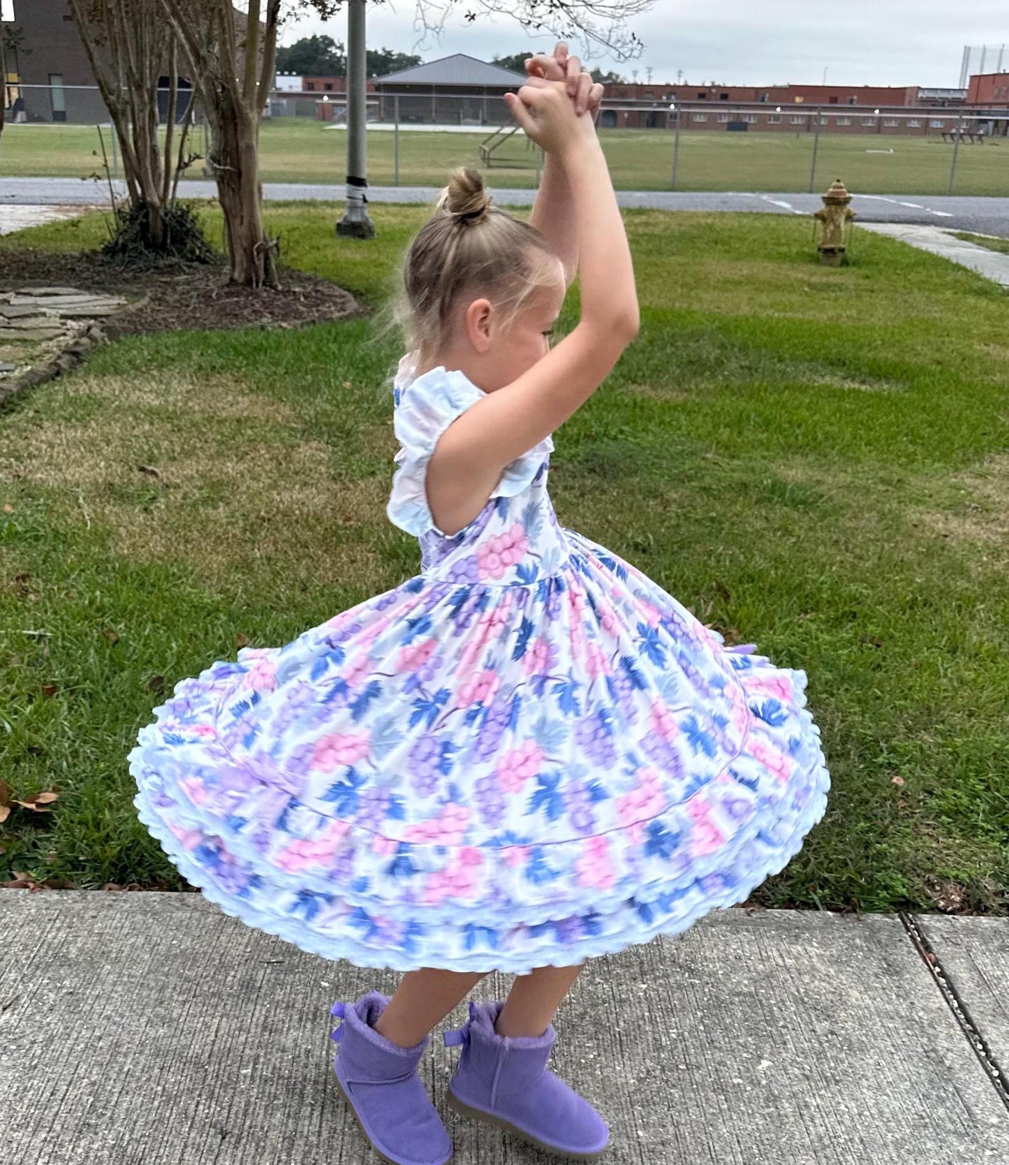 Ruffle and Lace Grape Twirl Dress