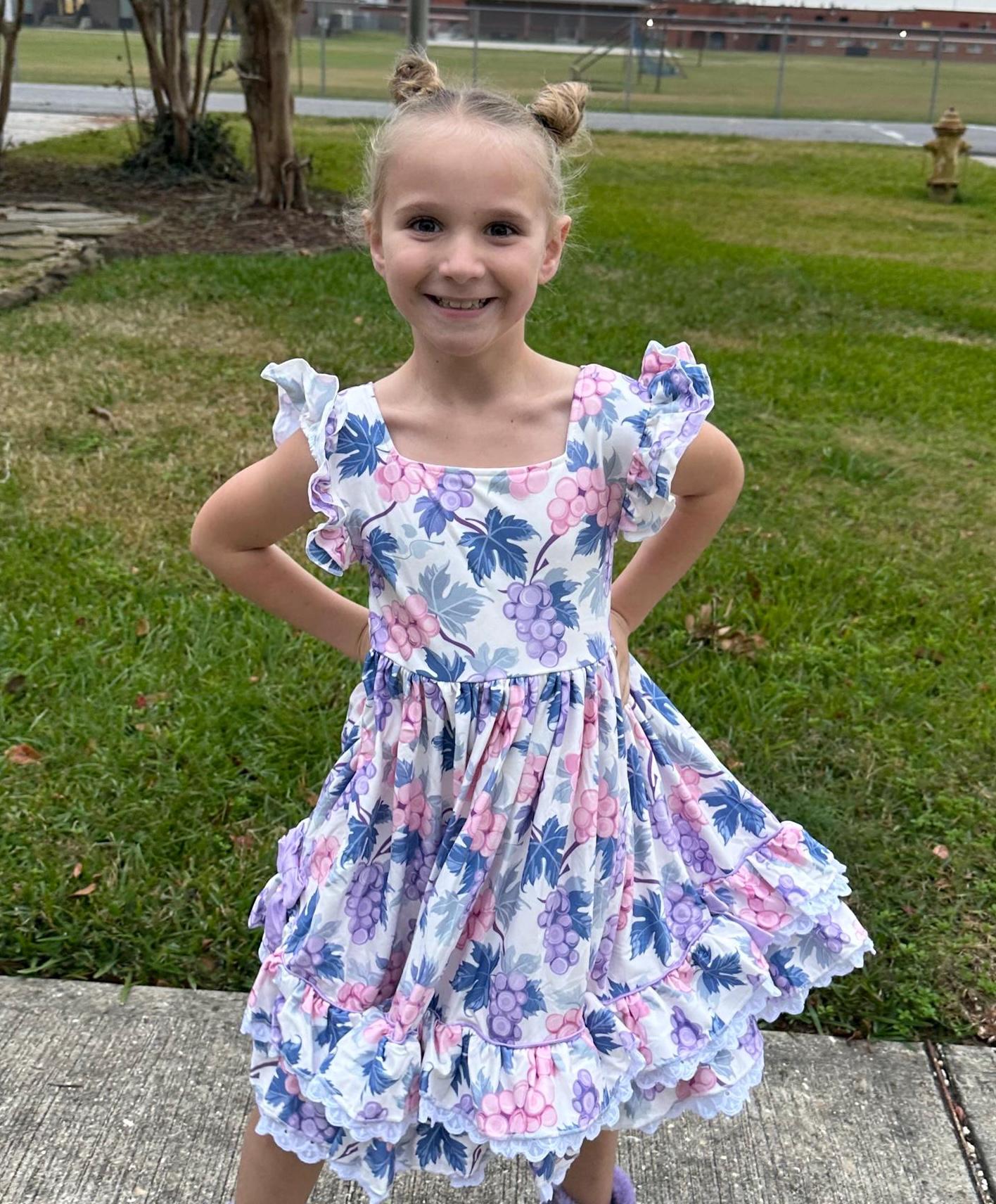 Ruffle and Lace Grape Twirl Dress