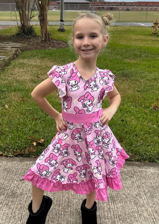 Kawaii Bunny Bow Back Twirl Dress