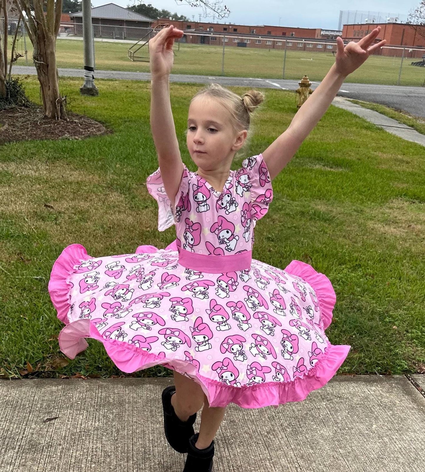 Kawaii Bunny Bow Back Twirl Dress
