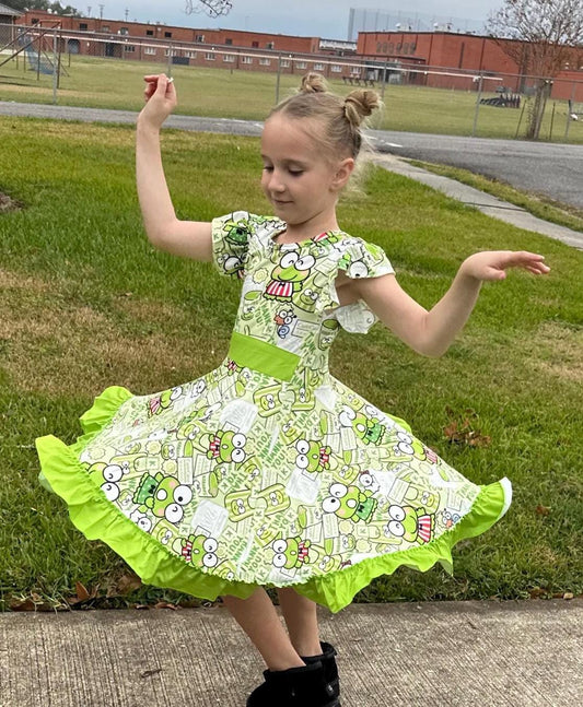 Kawaii Frog Bow Back Twirl Dress