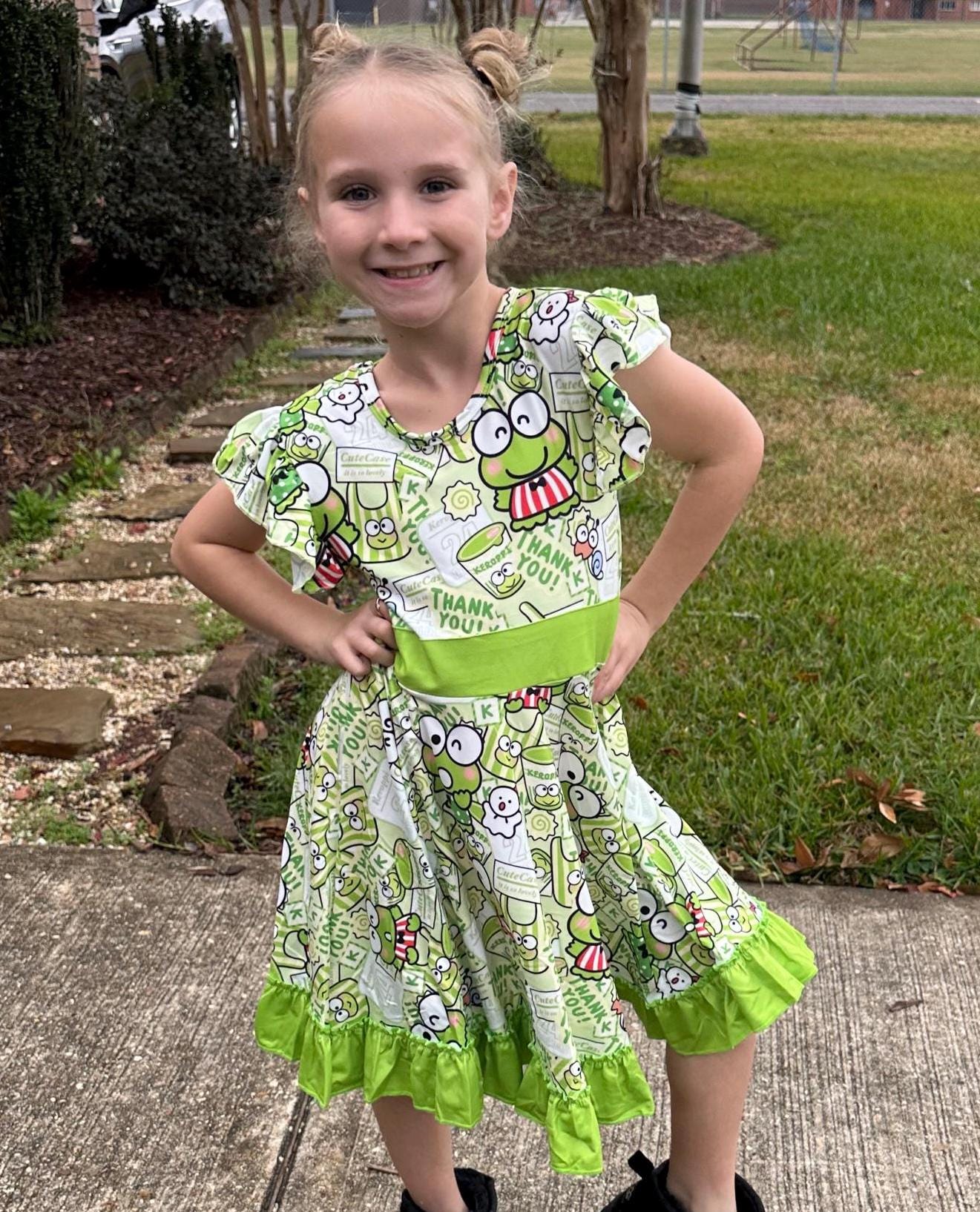 Kawaii Frog Bow Back Twirl Dress