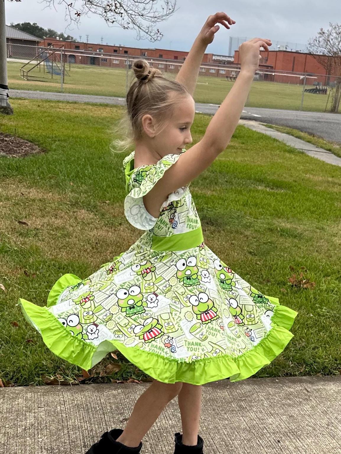 Kawaii Frog Bow Back Twirl Dress