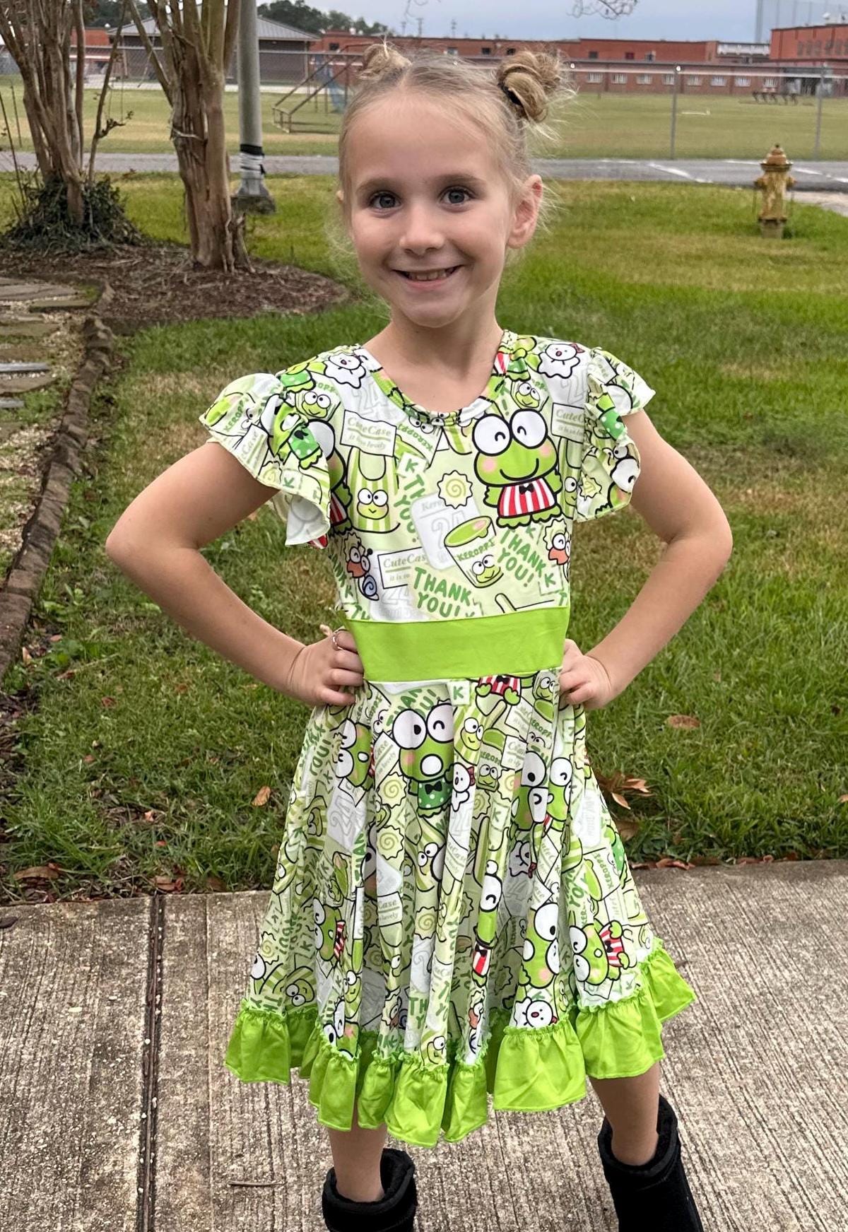 Kawaii Frog Bow Back Twirl Dress
