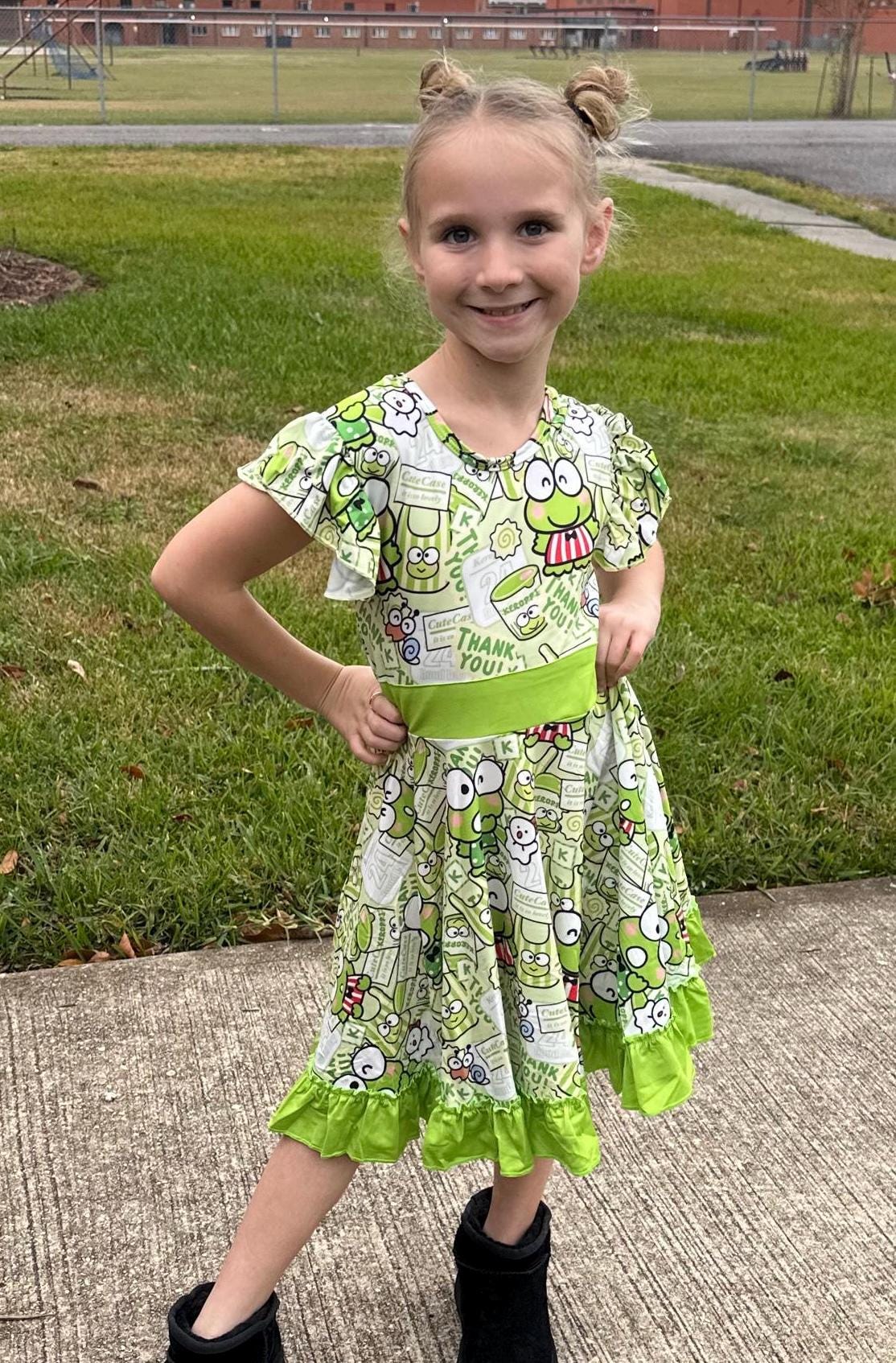 Kawaii Frog Bow Back Twirl Dress
