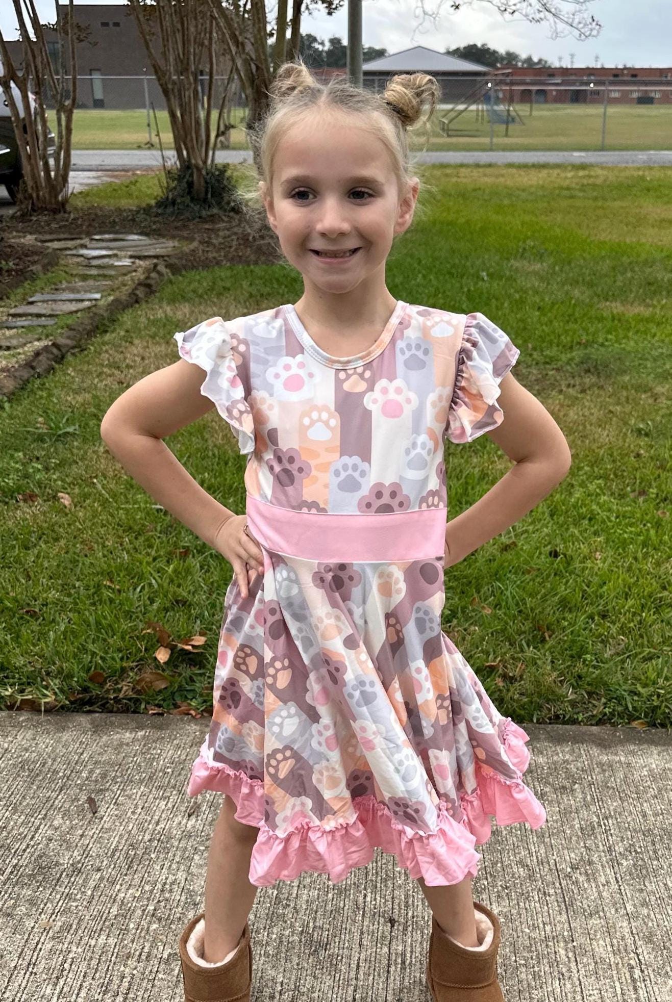 Kitty Paws Bow Back Twirl Dress