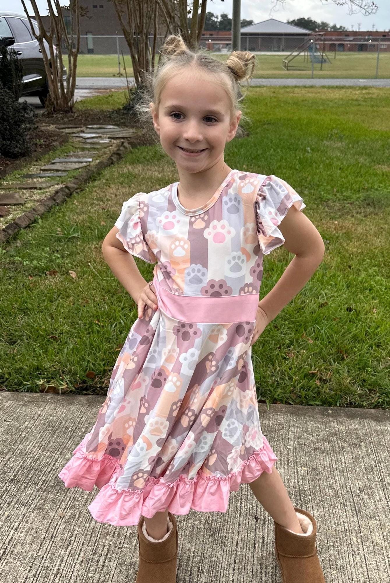 Kitty Paws Bow Back Twirl Dress
