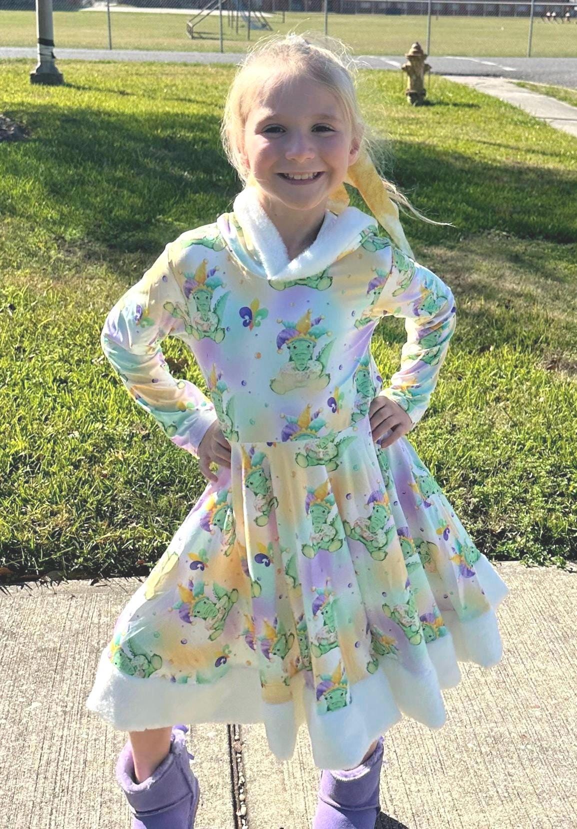 Mardi Gras Fuzzy Hooded Twirl Dress