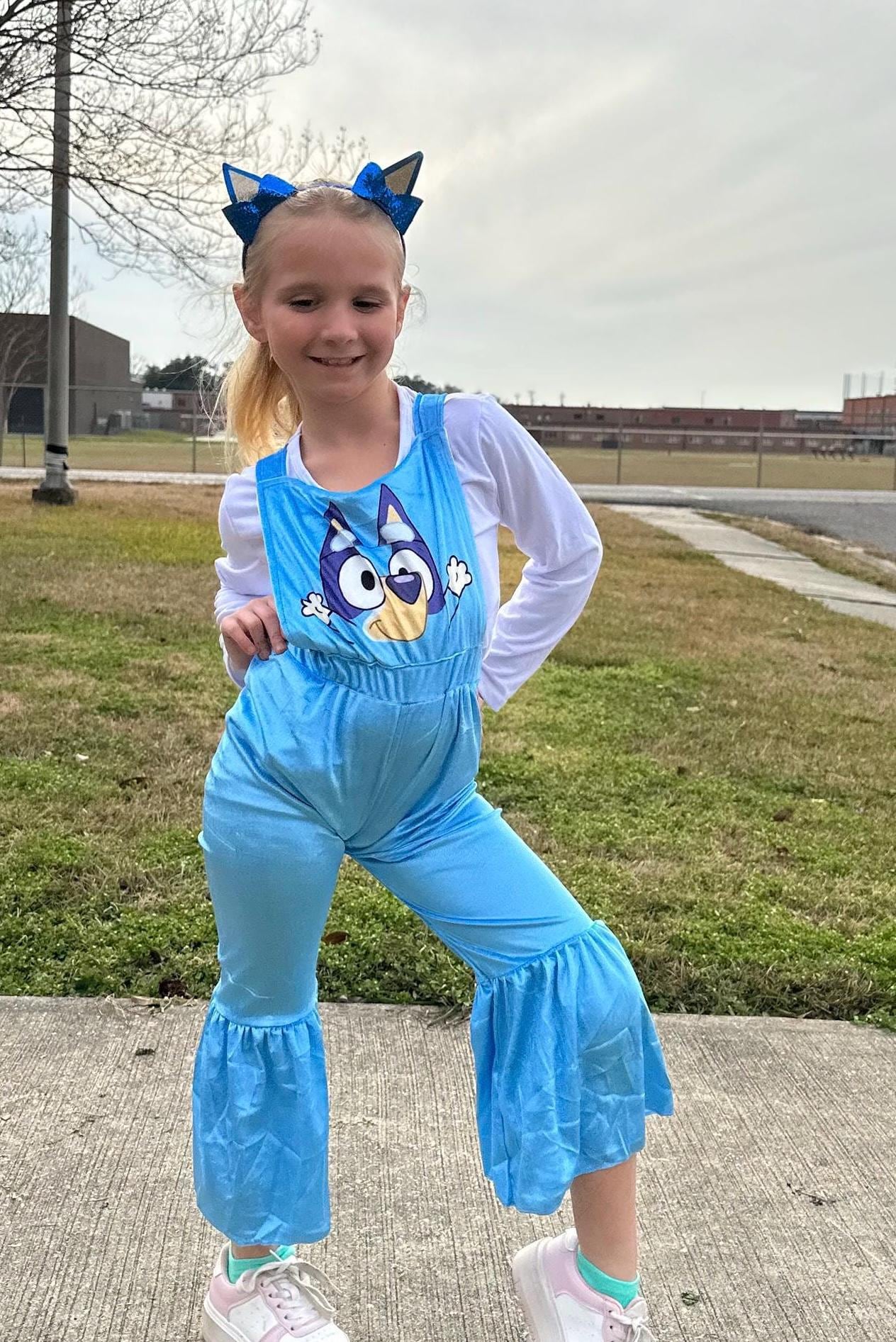 Blue Dog Velvet Capri Overall Set