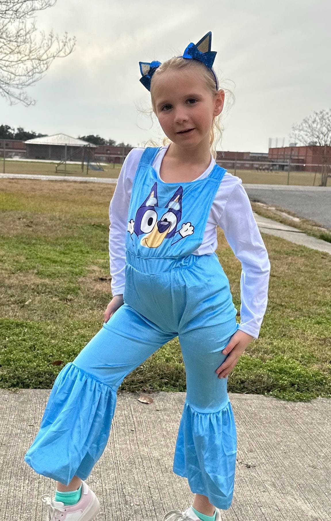 Blue Dog Velvet Capri Overall Set