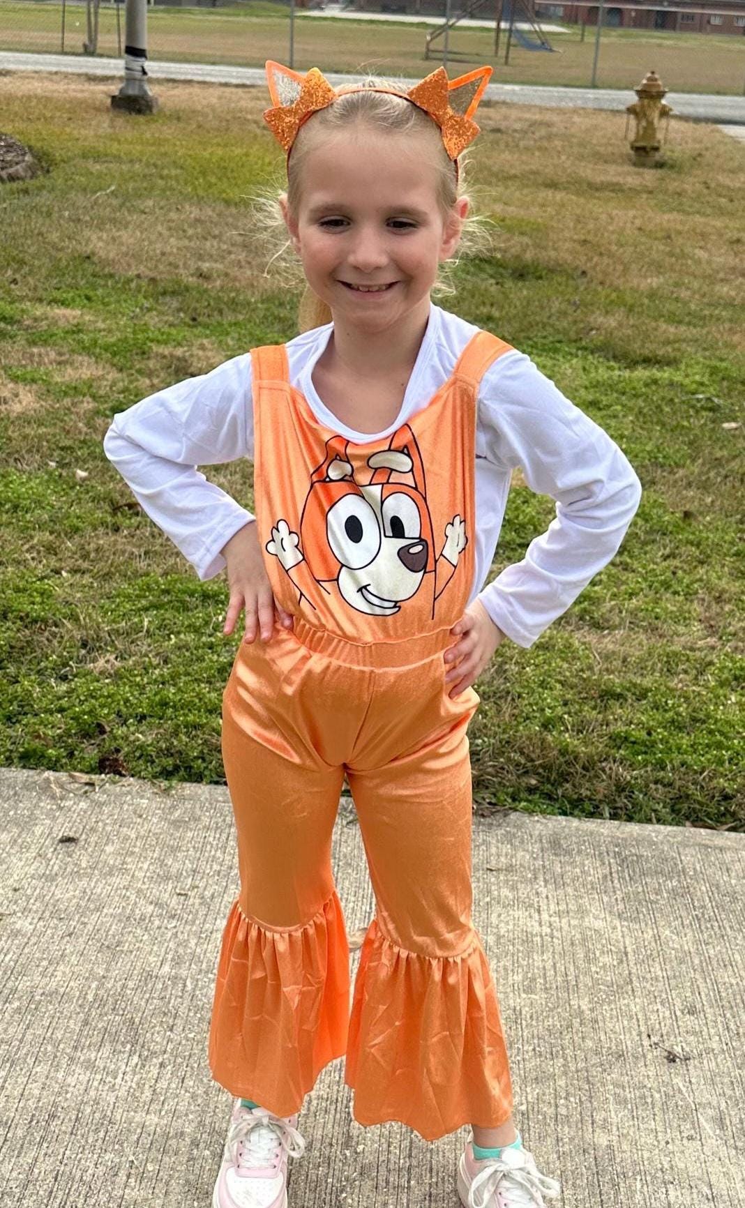 Orange Dog Velvet Capri Overall Set