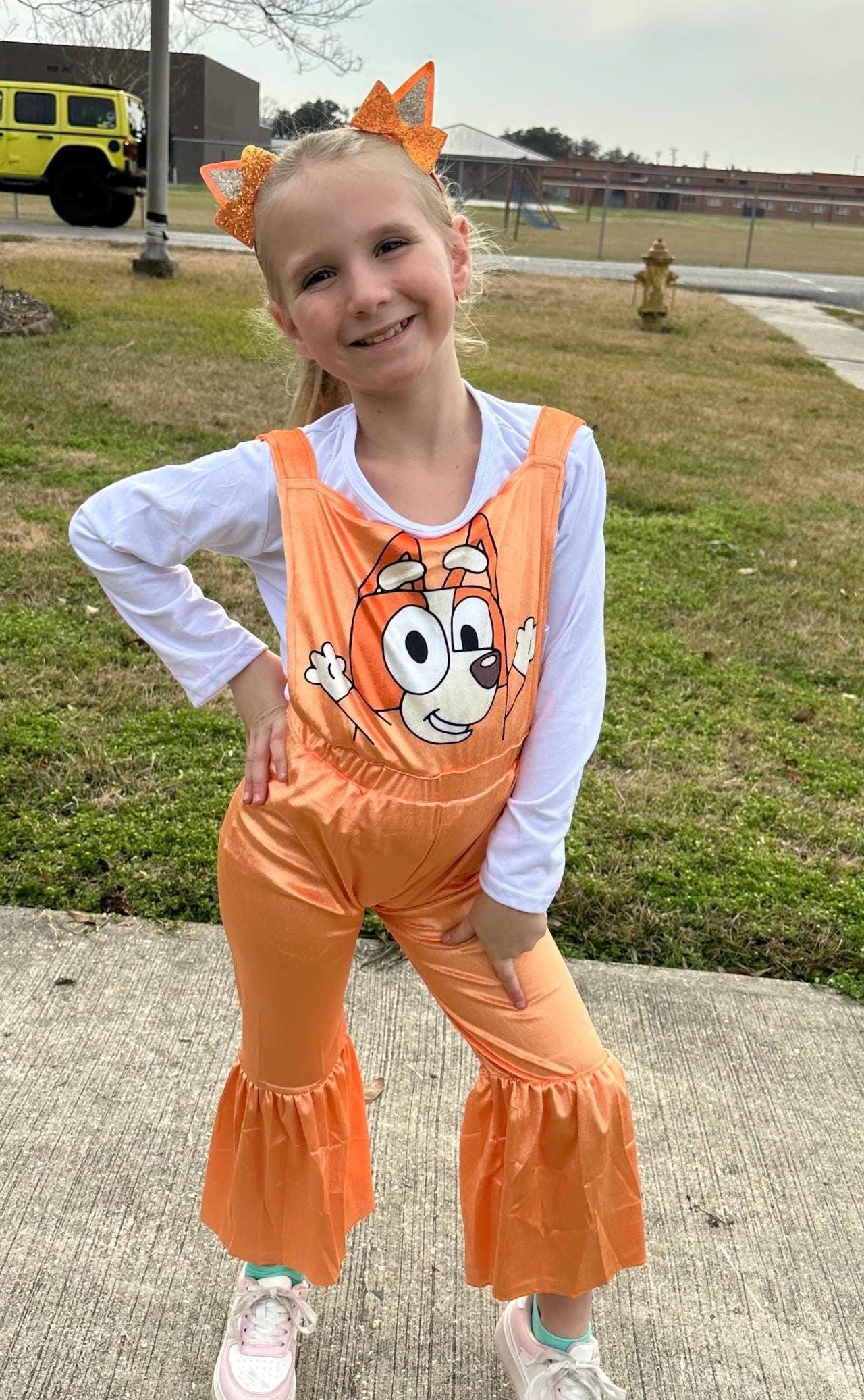 Orange Dog Velvet Capri Overall Set