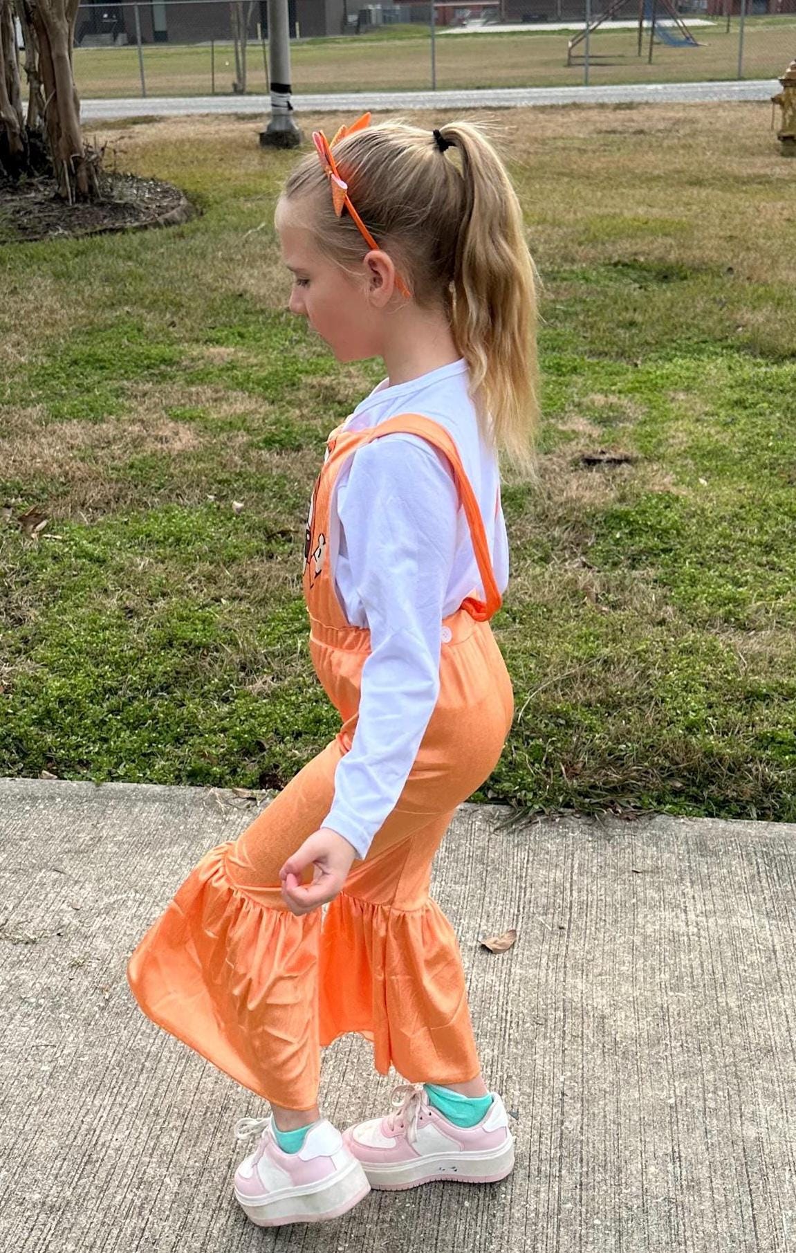 Orange Dog Velvet Capri Overall Set