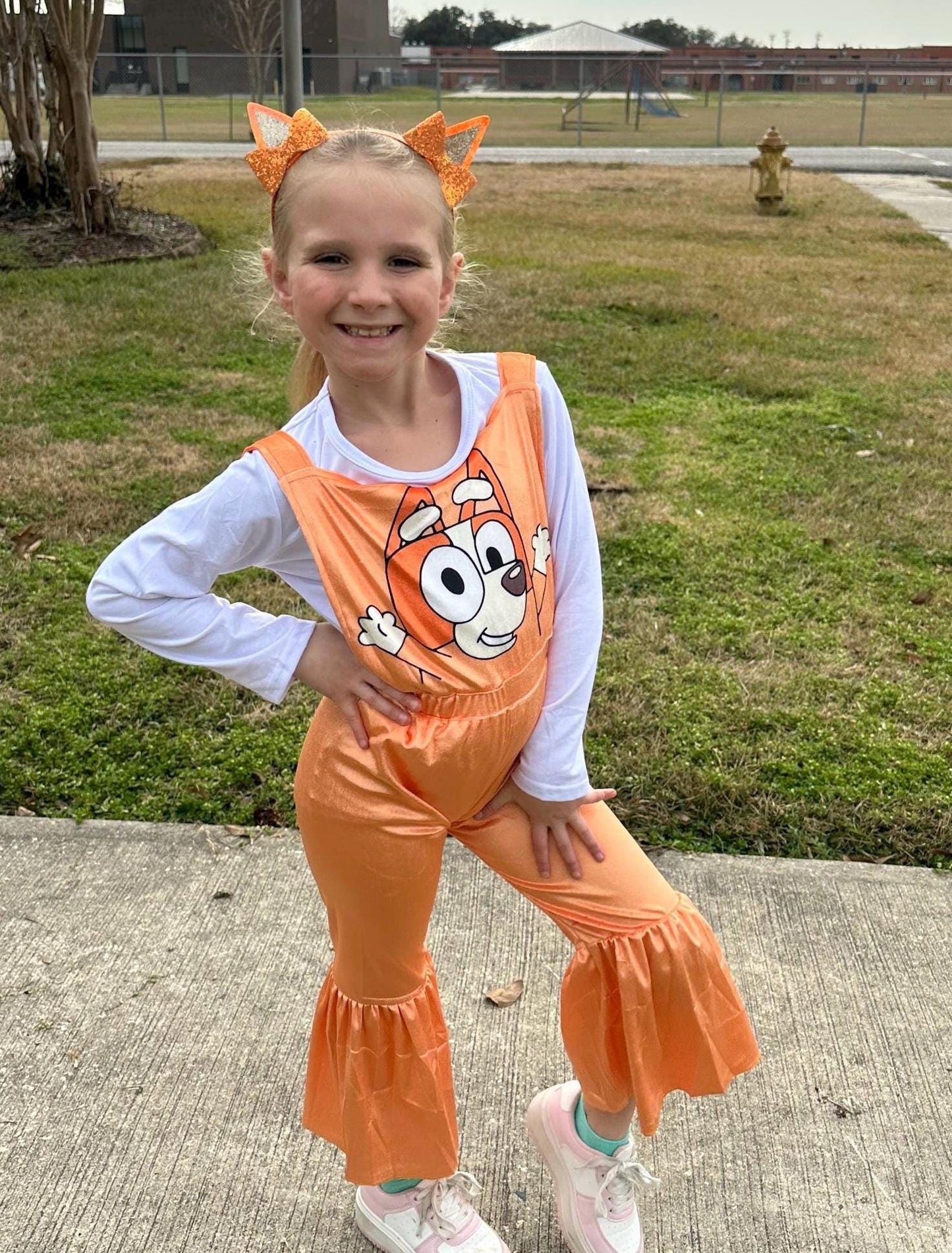 Orange Dog Velvet Capri Overall Set