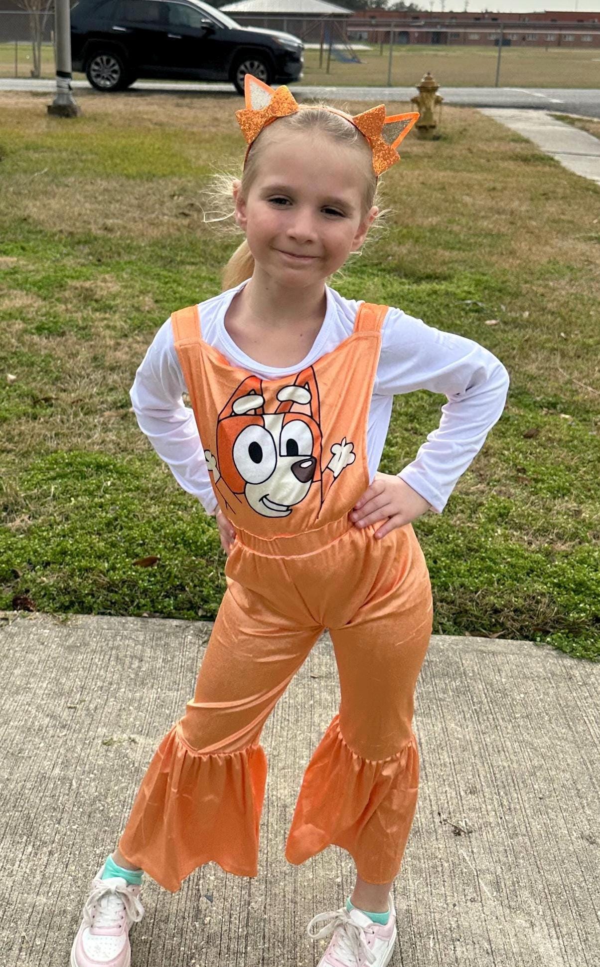 Orange Dog Velvet Capri Overall Set