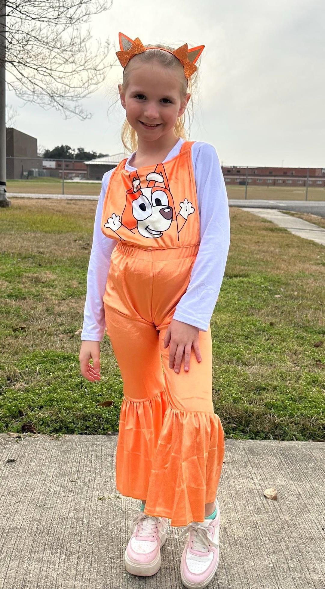 Orange Dog Velvet Capri Overall Set