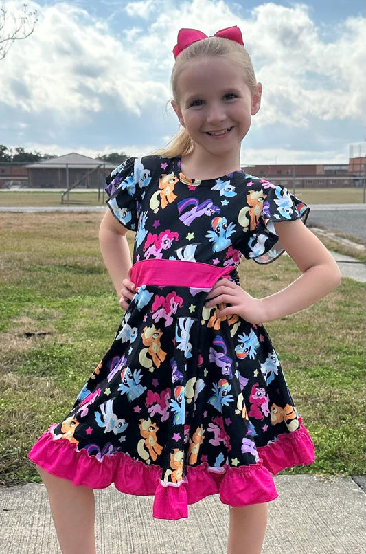 Pink Pony Bow Back Twirl Dress with Shorts