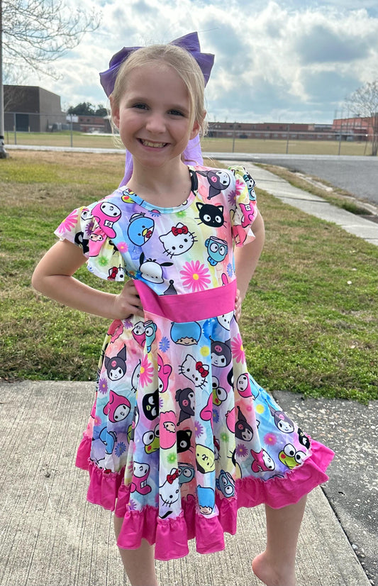 Kawaii Friends Bow Back Twirl Dress with shorts