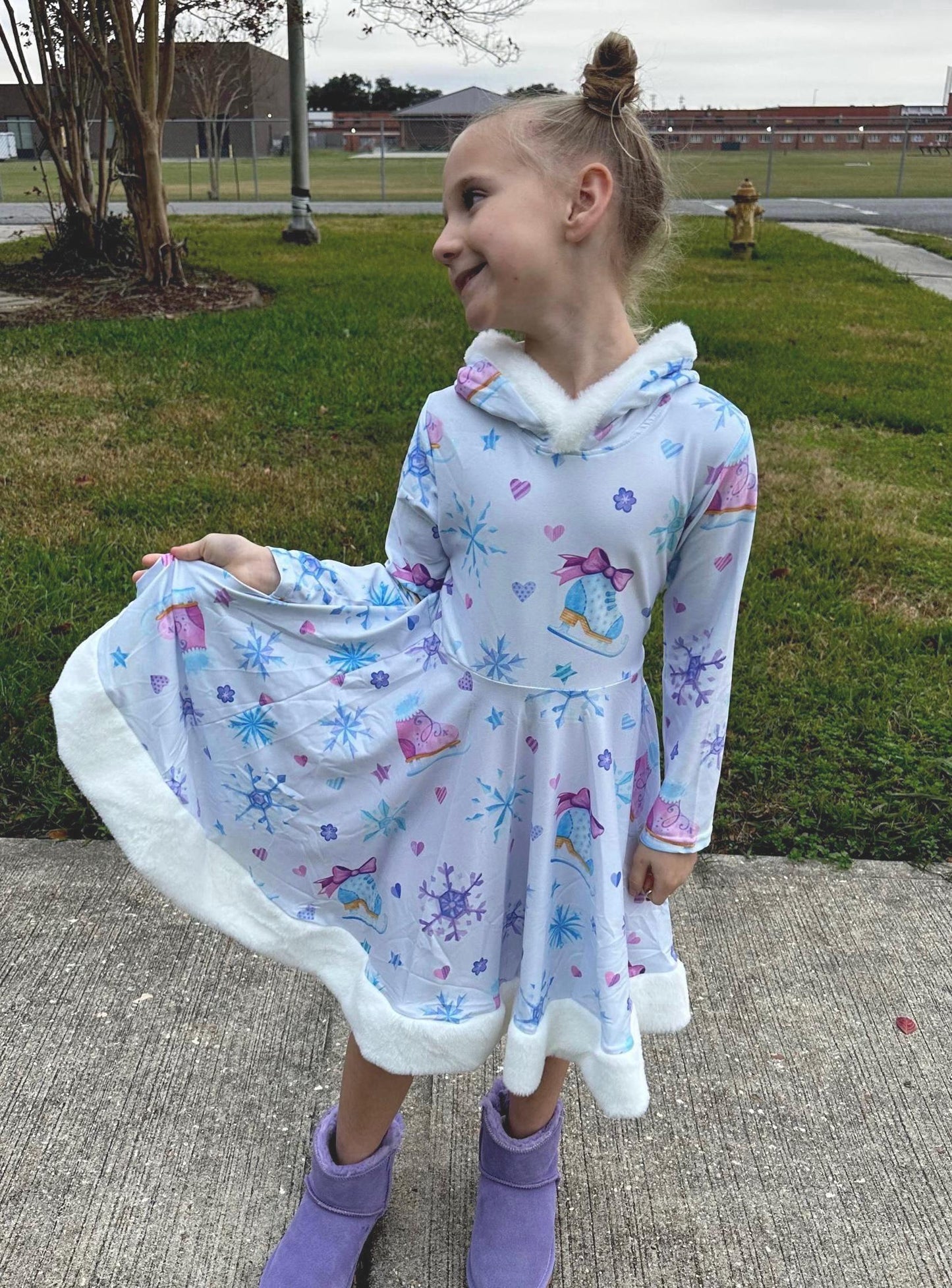 Fuzzy Hooded Ice Skate Twirl Dress