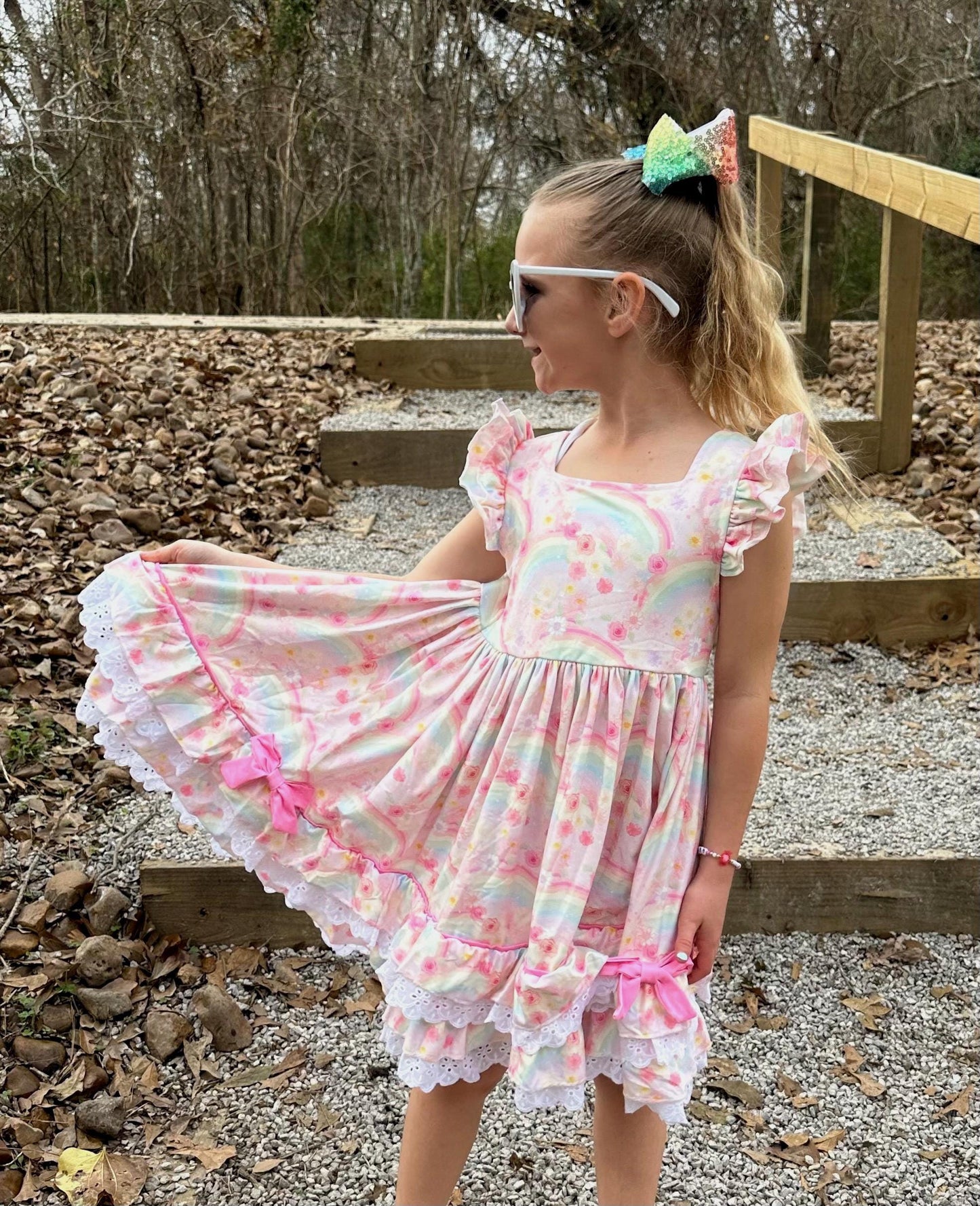 Rainbows Ruffle and Lace Twirl Dress