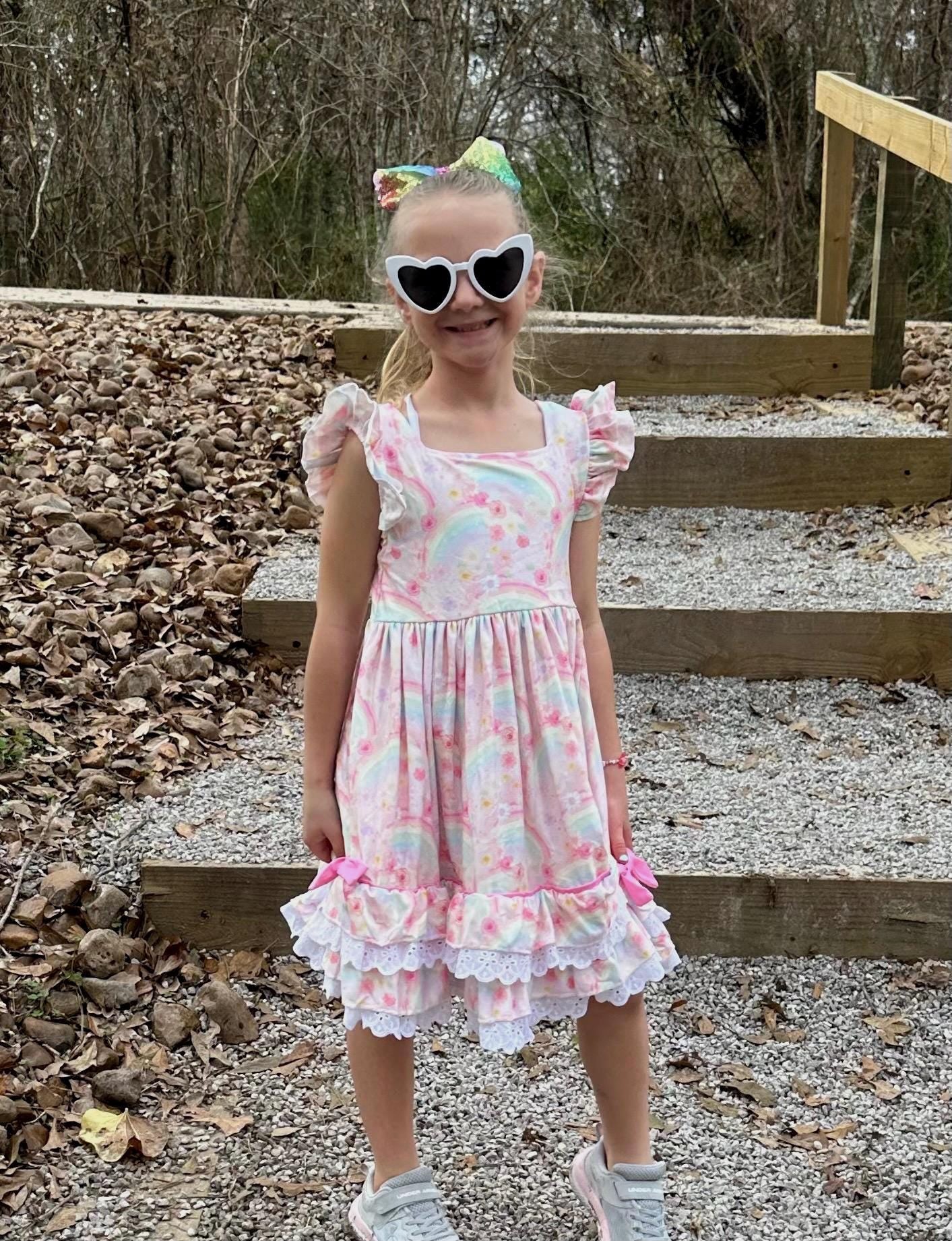 Rainbows Ruffle and Lace Twirl Dress
