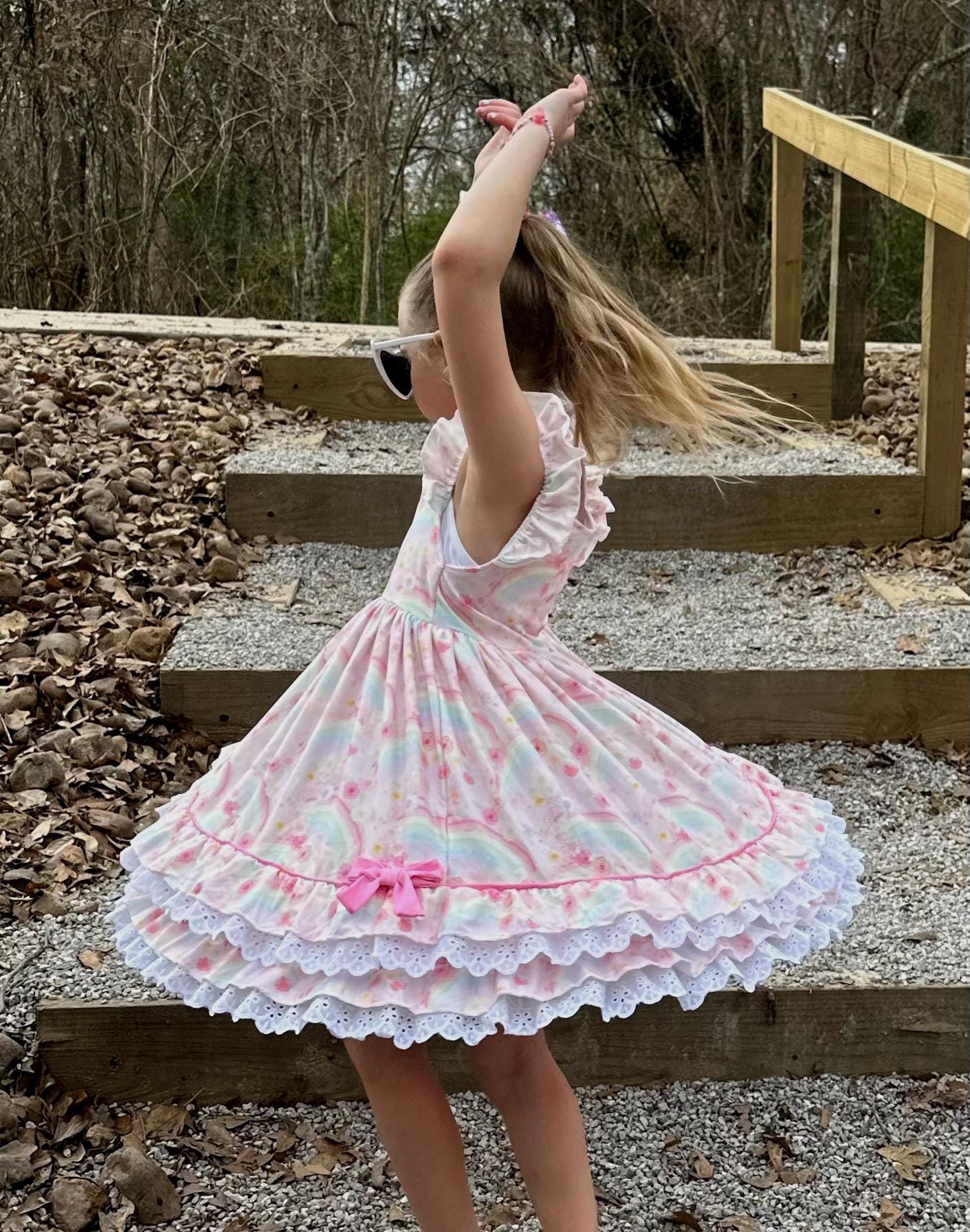 Rainbows Ruffle and Lace Twirl Dress