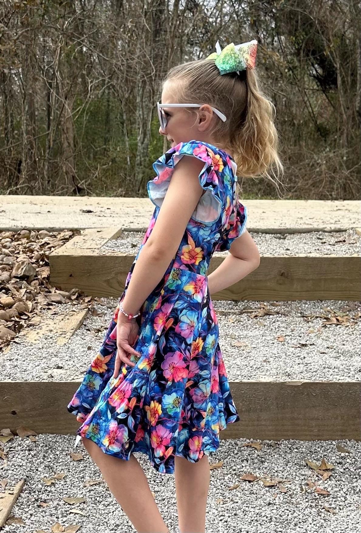 Electric Blue Floral Crossback Twirl Dress